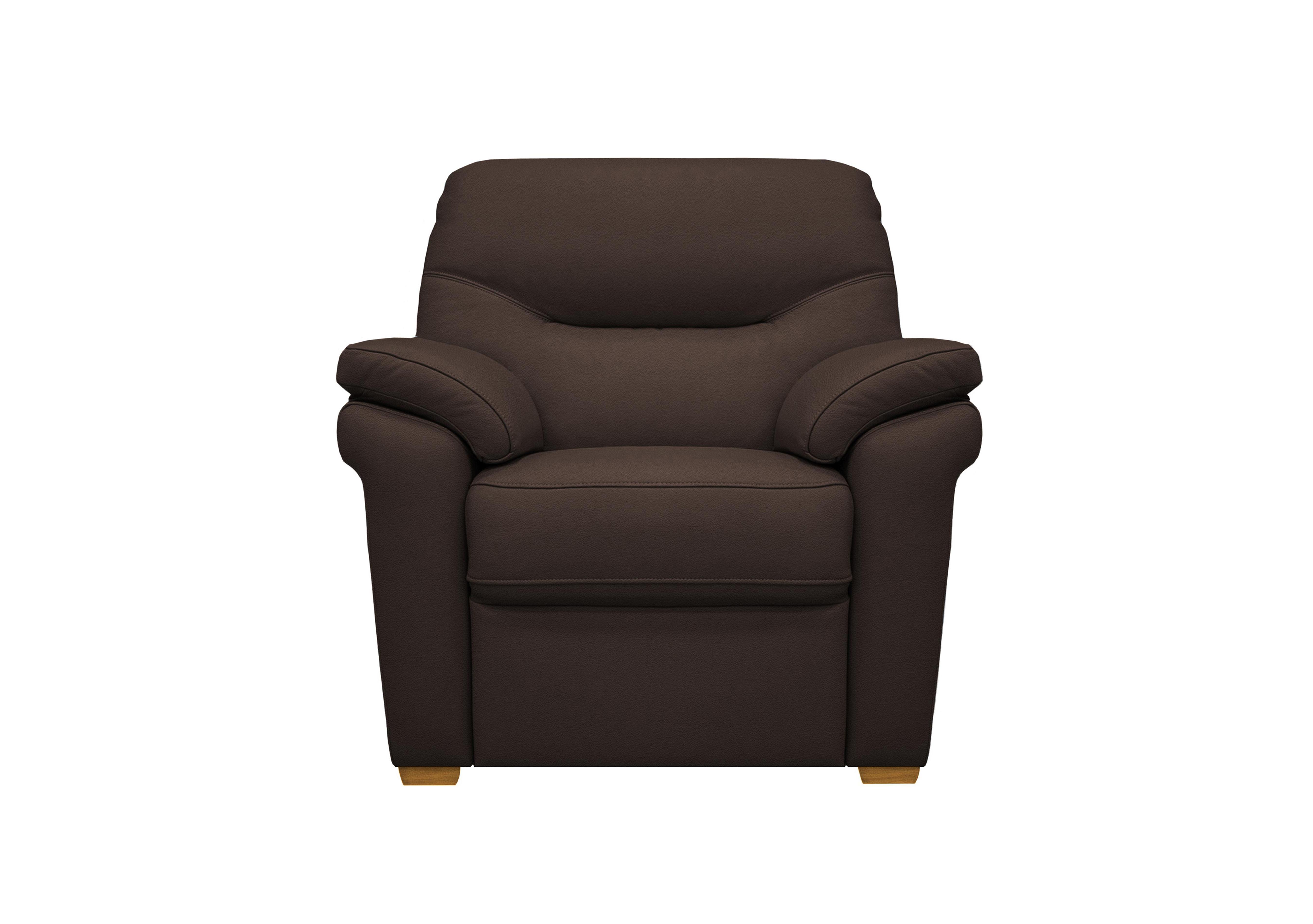 Seattle Leather Armchair with Wooden Feet in P210 Capri Oak Ok on Furniture Village