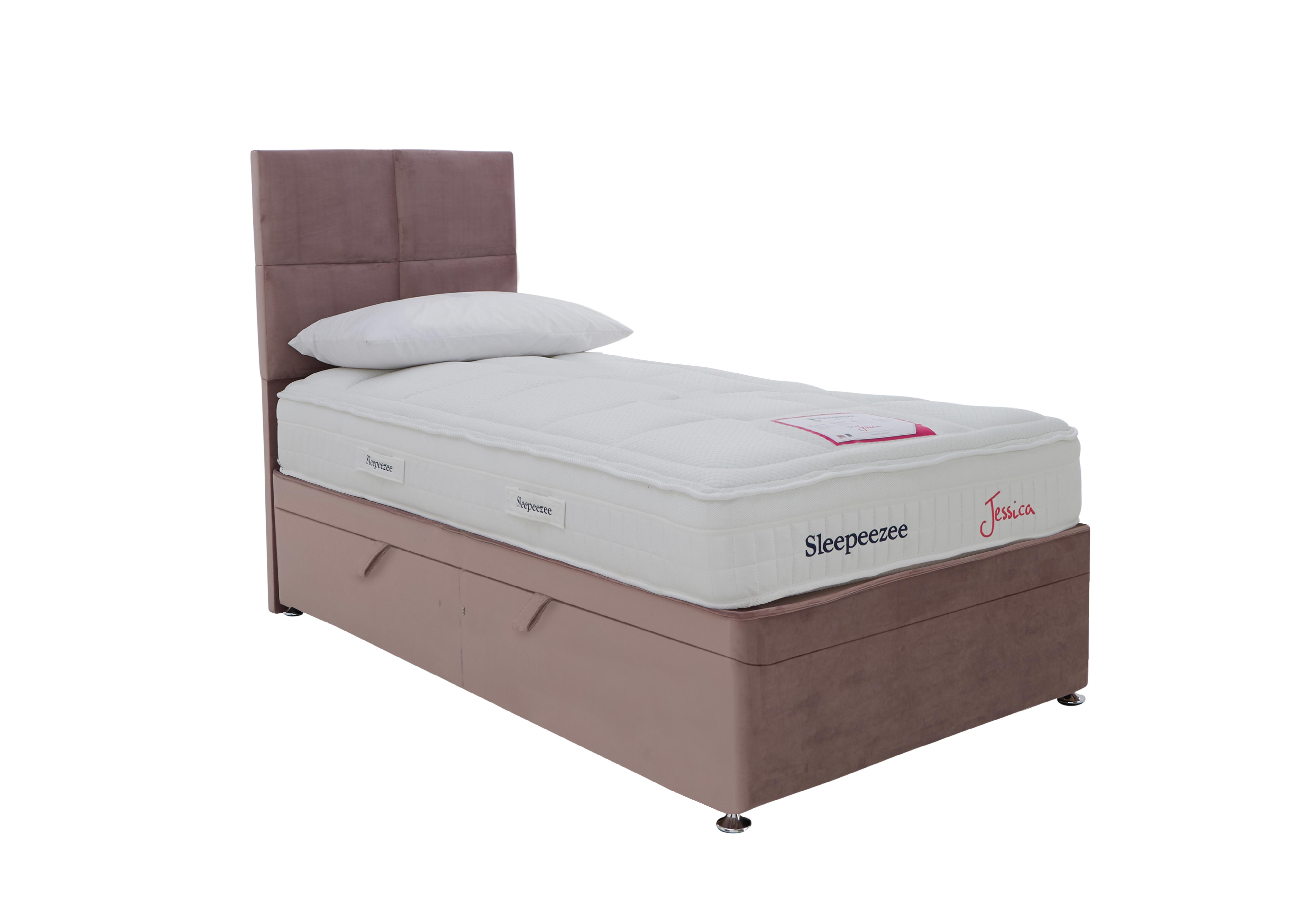 Jessica Side Ottoman Divan Set in Plush Light Pink on Furniture Village