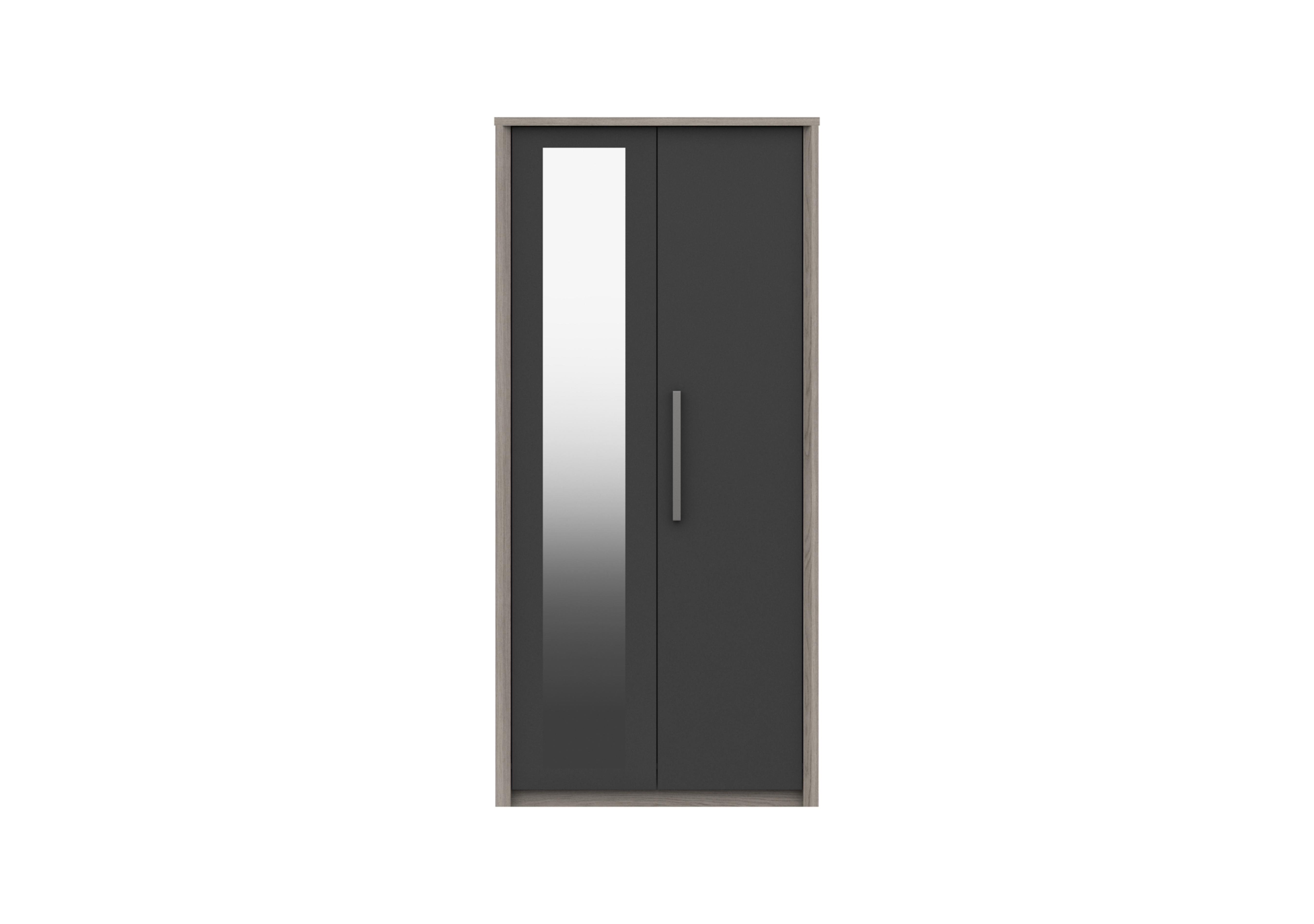 Euston 2 Door Wardrobe with Mirror in Grey Oak / Graphite Gloss on Furniture Village