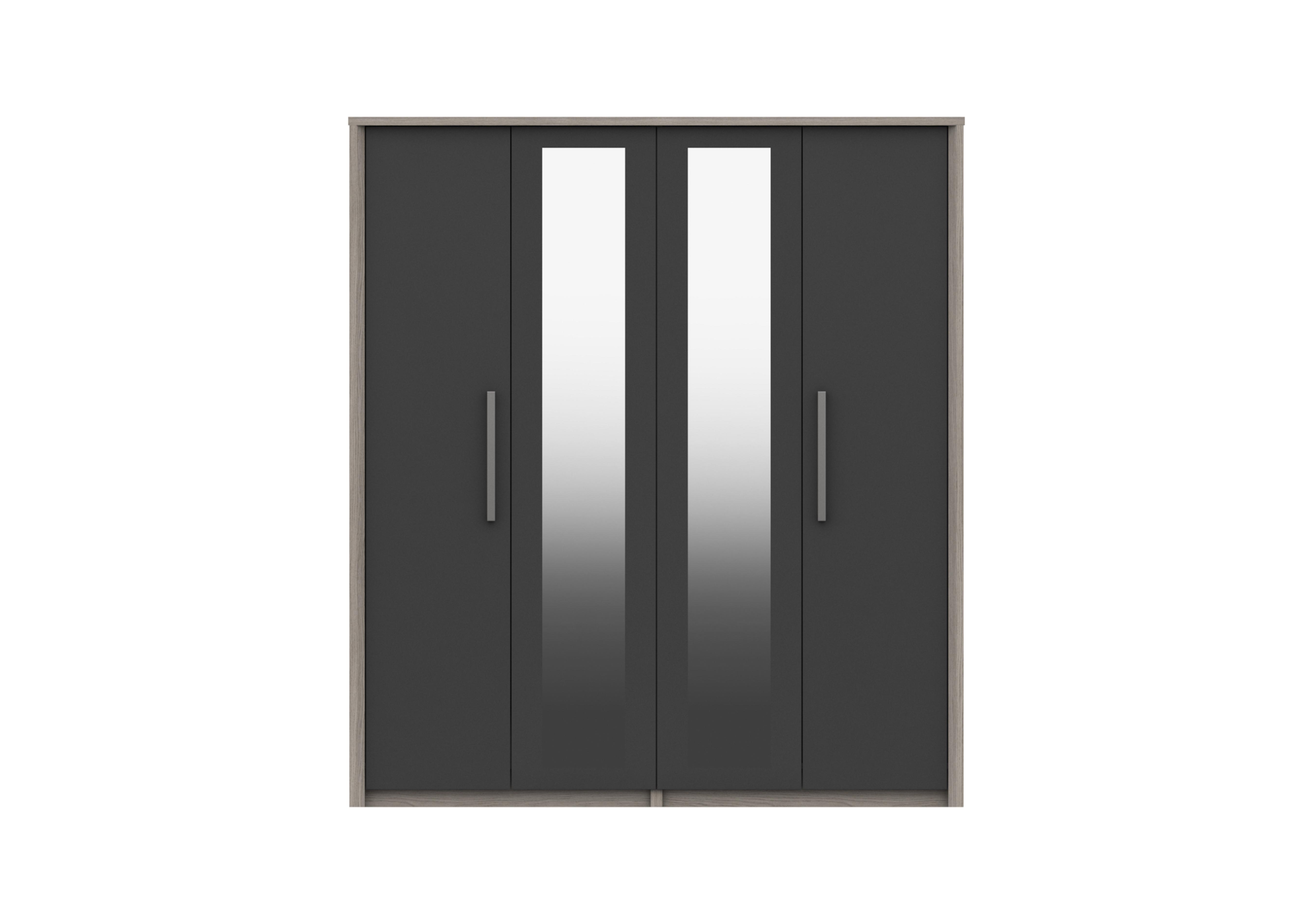 Euston 4 Door Wardrobe with Mirrors in Grey Oak / Graphite Gloss on Furniture Village