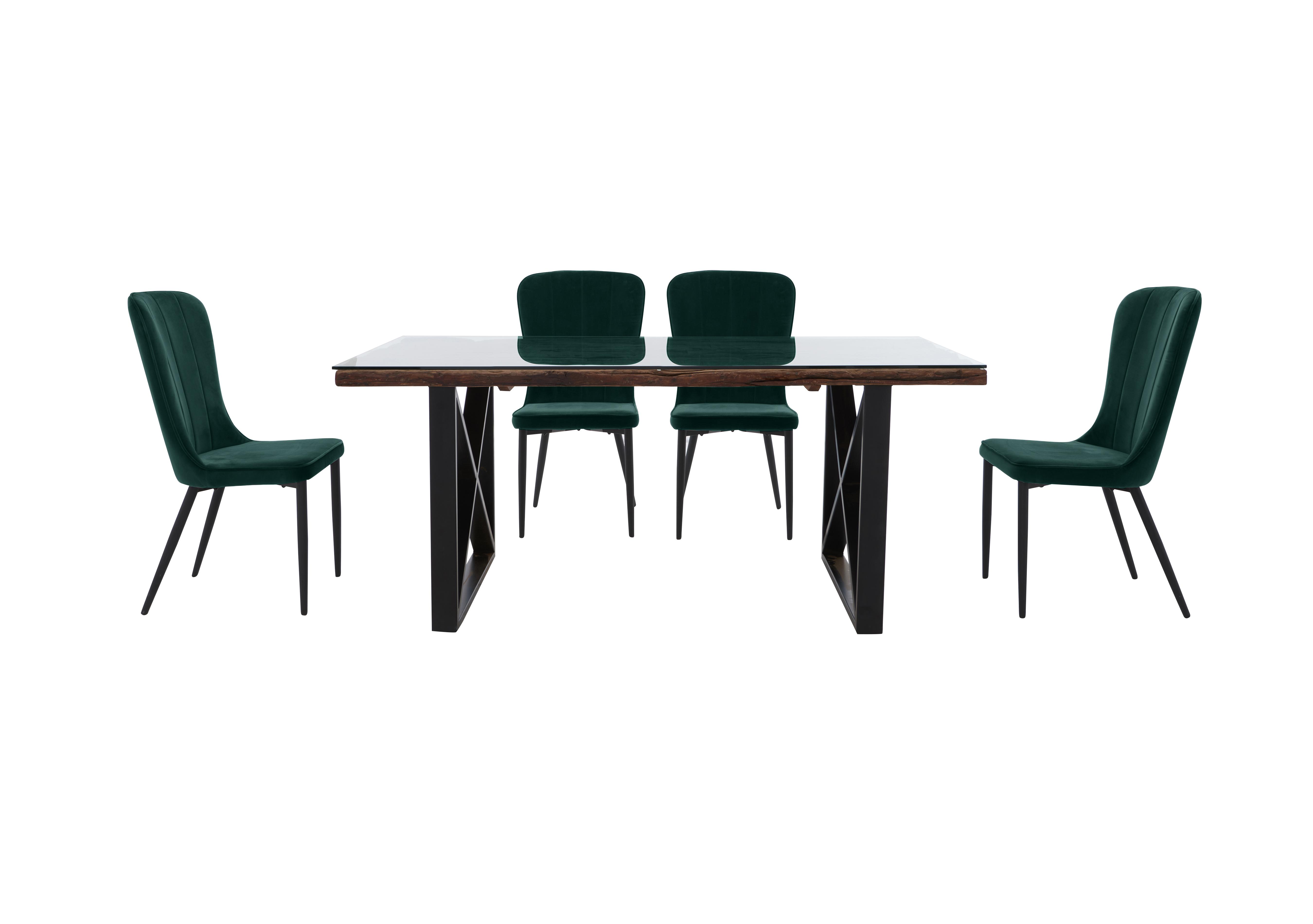 Noir Dining Table with X-Shaped Legs with 4 Chairs Dining Set in Green on Furniture Village
