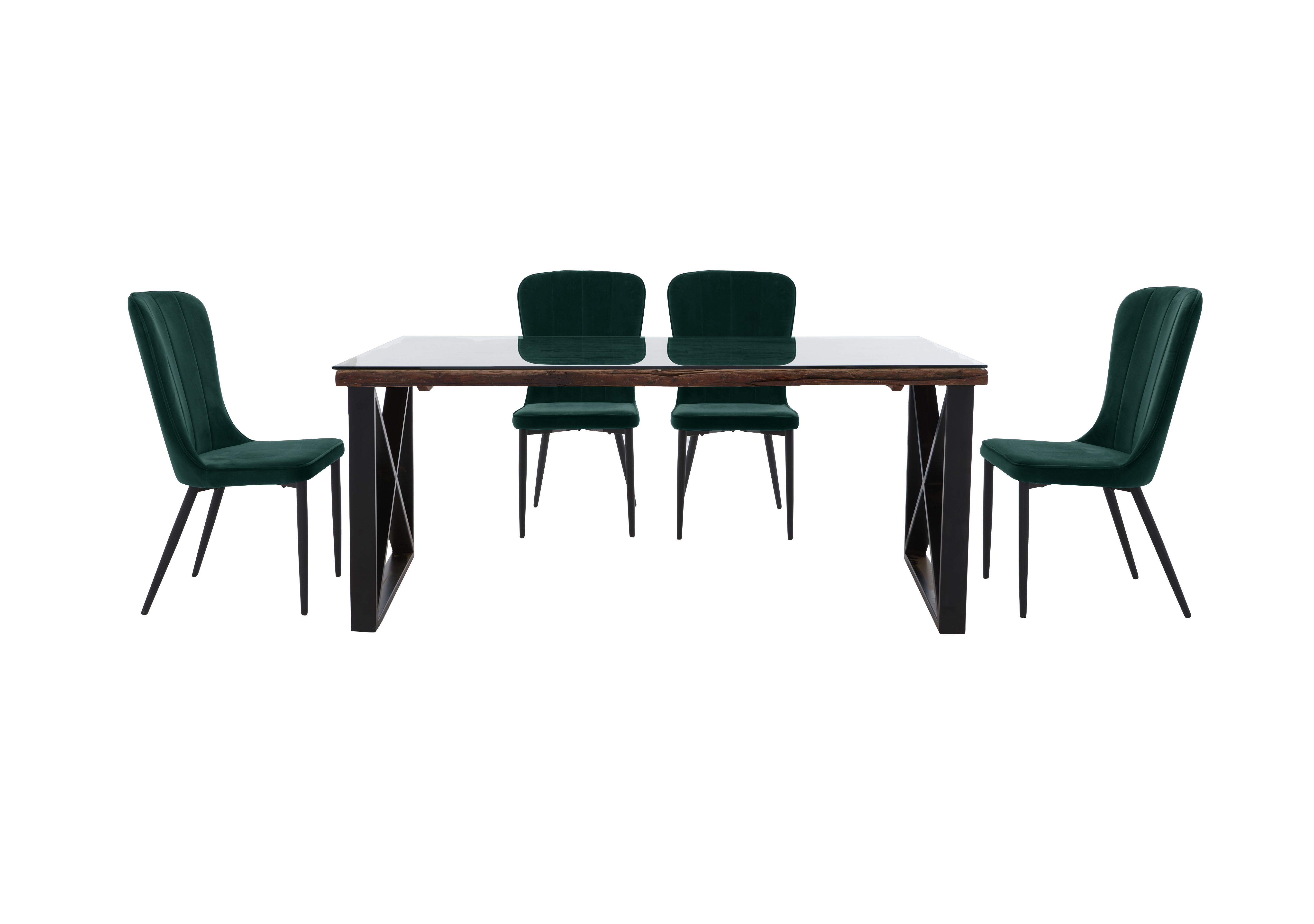 Noir Dining Table with X-Shaped Legs with 4 Chairs Dining Set in Green on Furniture Village