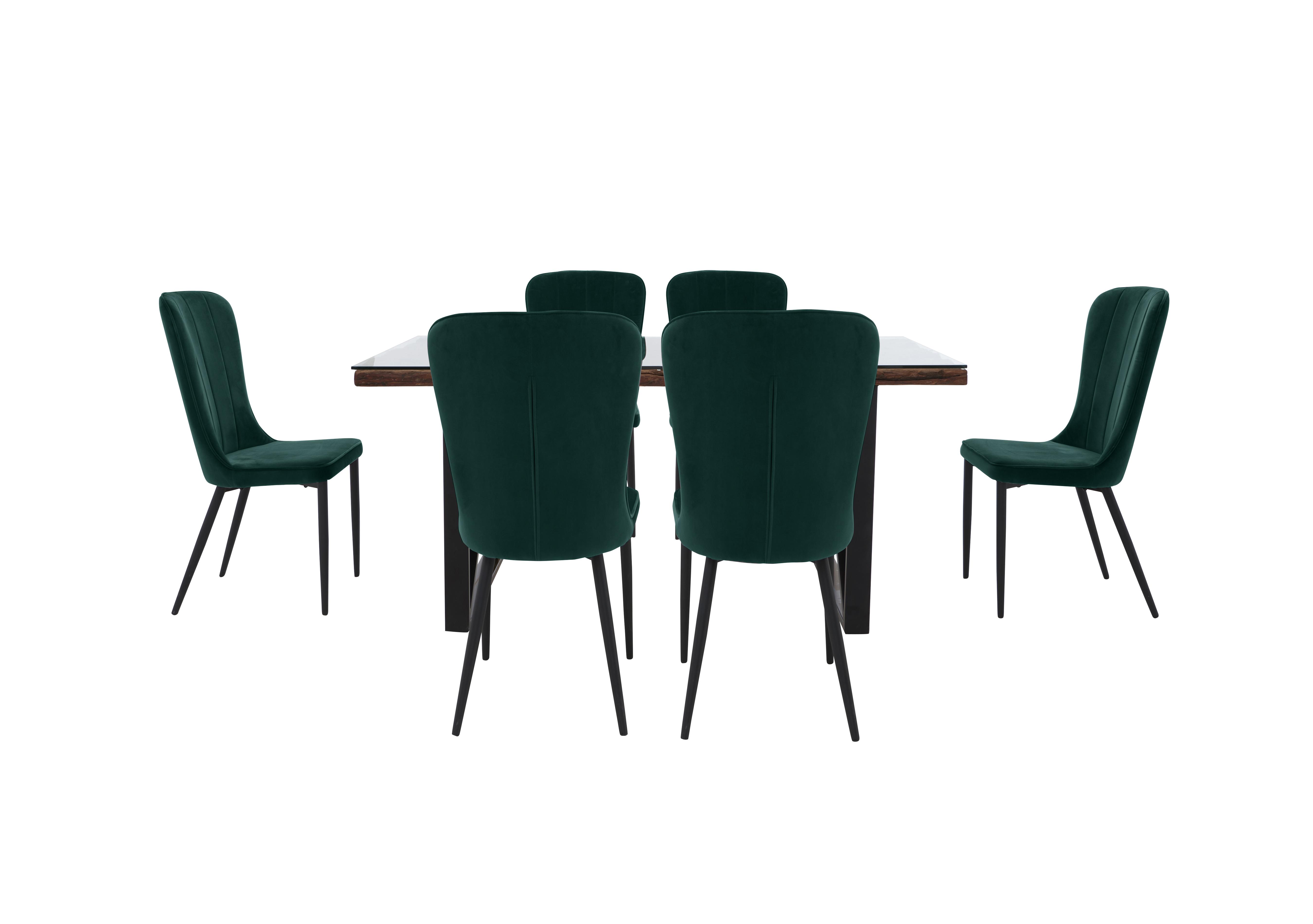 Noir Dining Table with X-Shaped Legs with 6 Chairs Dining Set in Green on Furniture Village