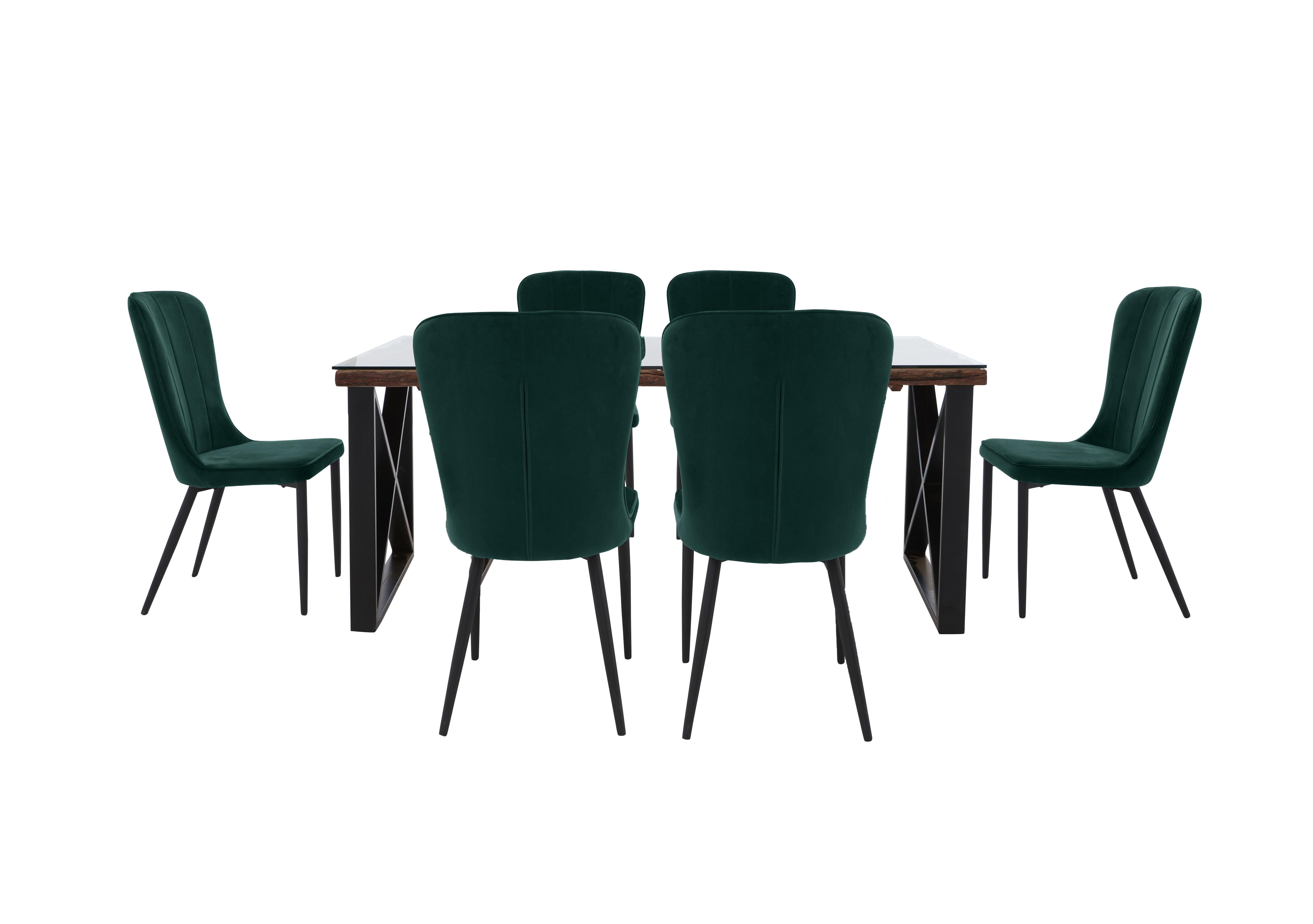 Noir Dining Table with X-Shaped Legs with 6 Chairs Dining Set in Green on Furniture Village