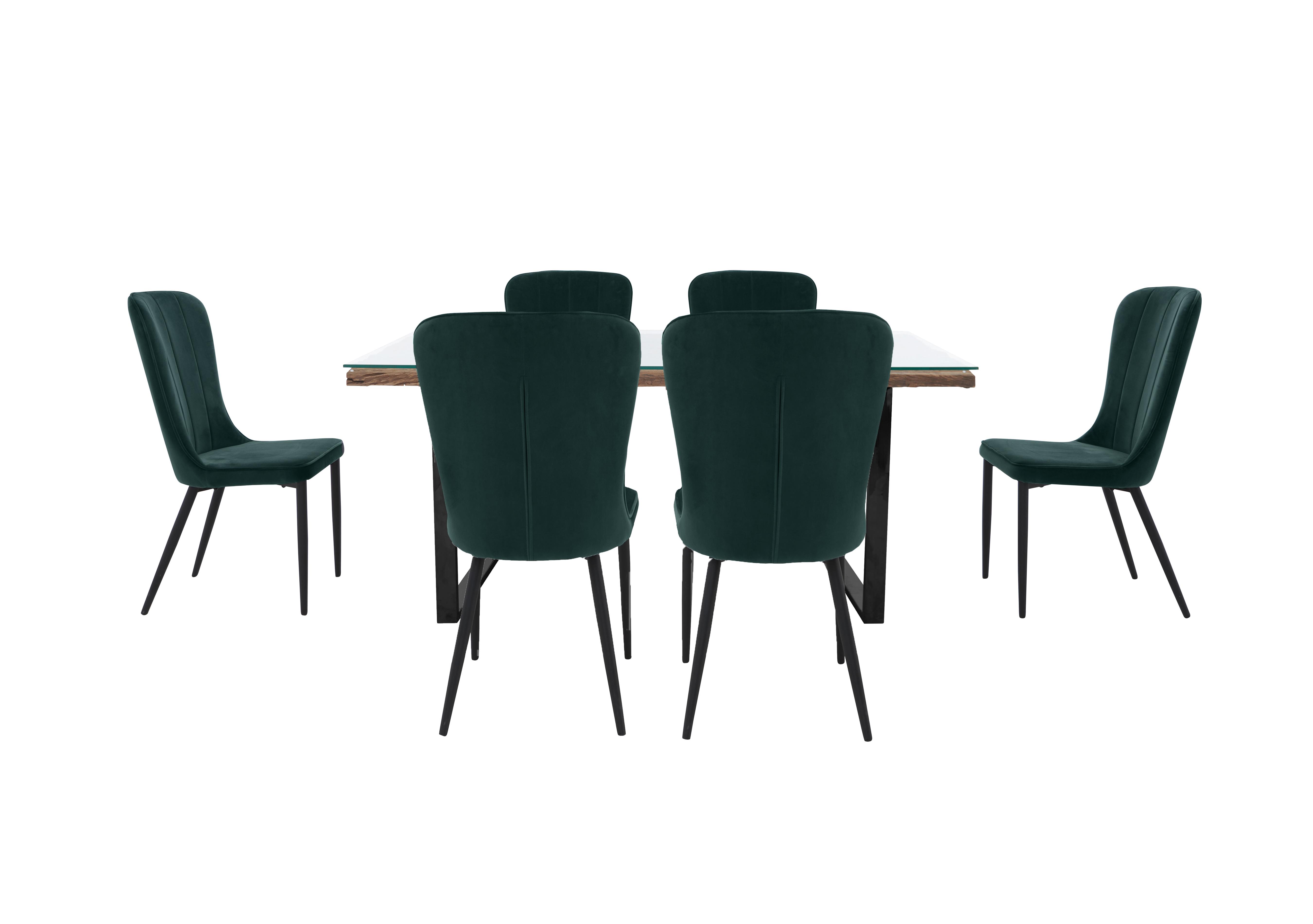 Noir Dining Table with U-Shaped Legs with 6 Chairs Dining Set in Green on Furniture Village