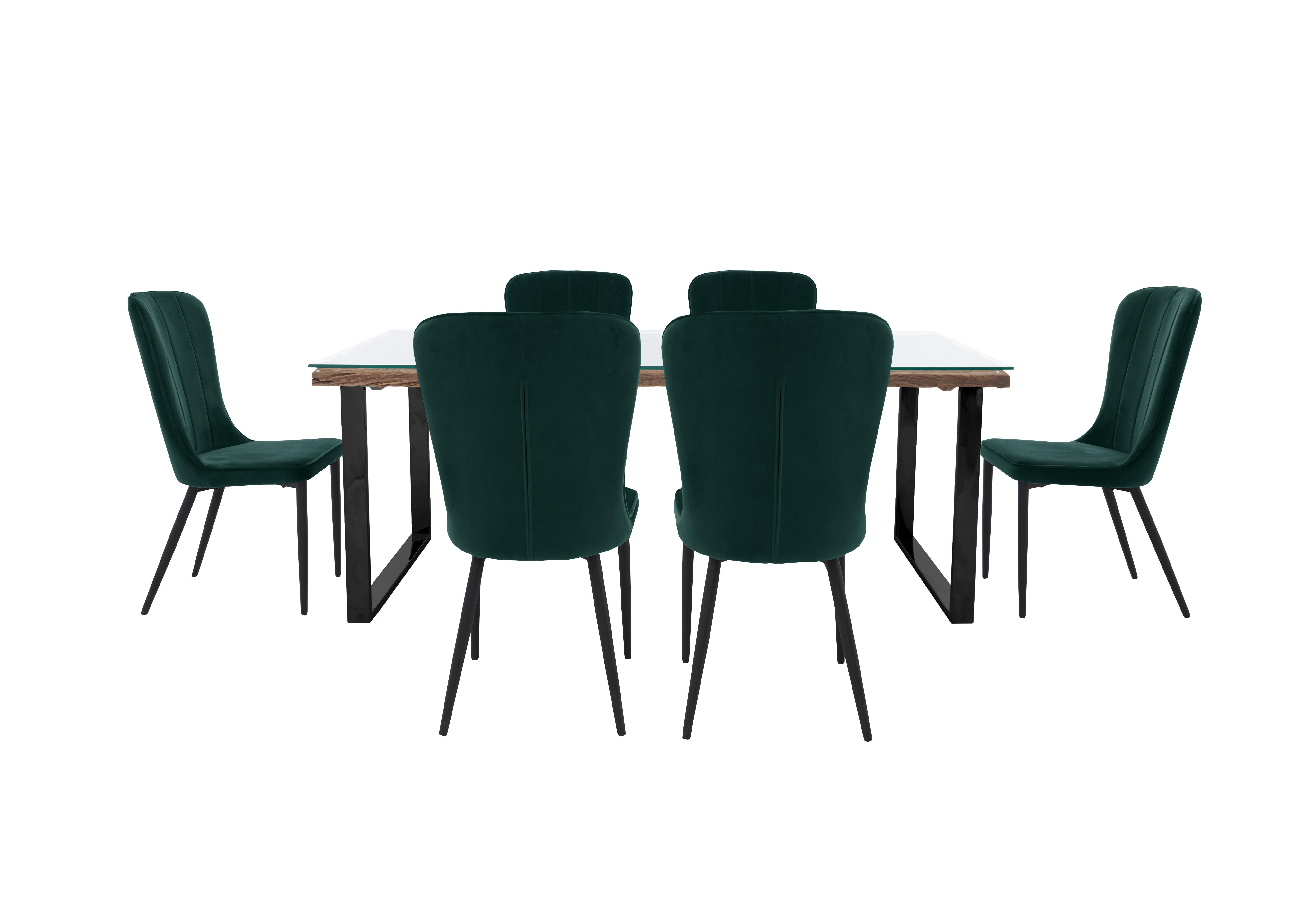 Noir Dining Table with U-Shaped Legs with 6 Chairs Dining Set in Green on Furniture Village