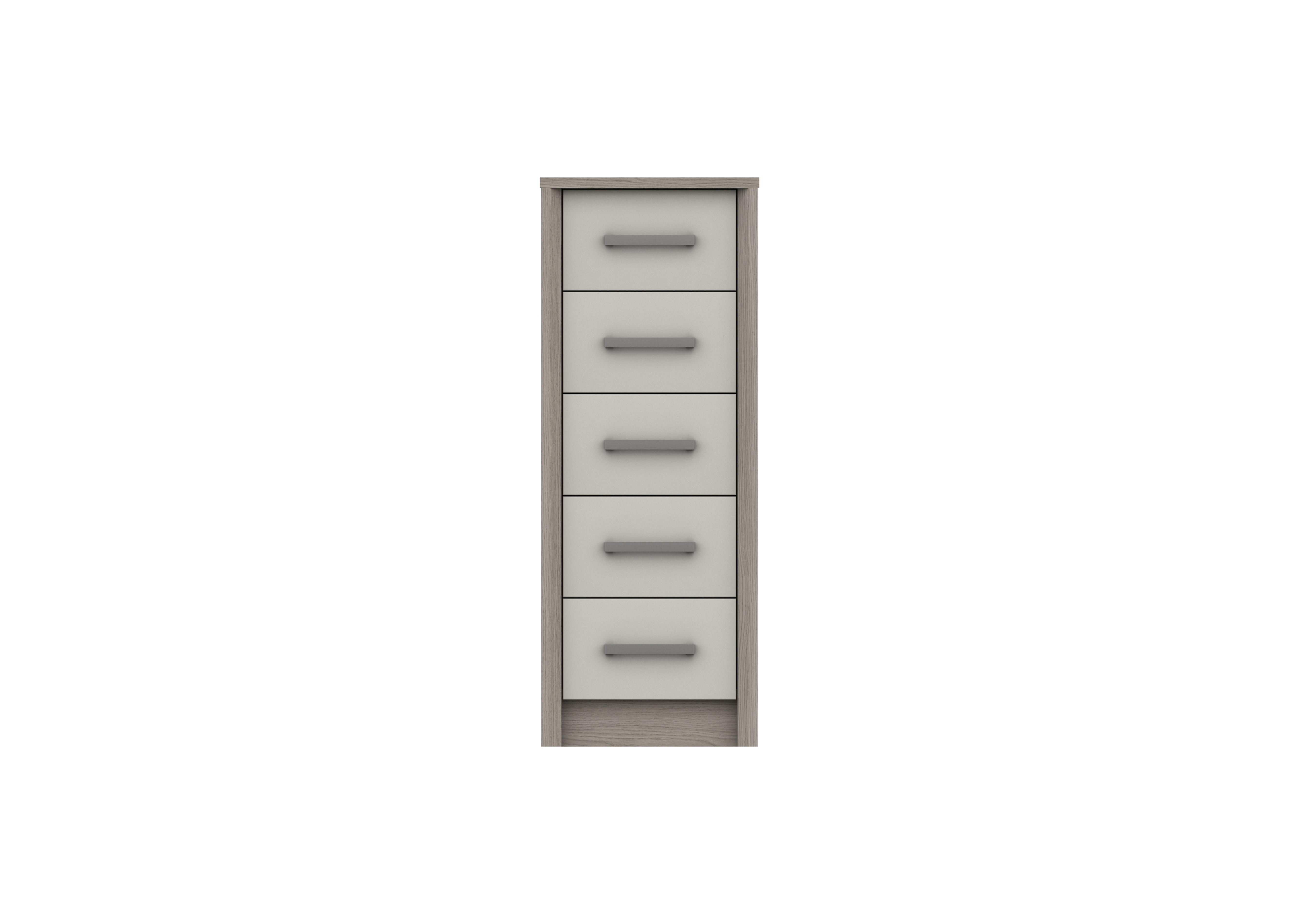 Euston 5 Drawer Narrow Chest in Grey Oak / White Grey Gloss on Furniture Village