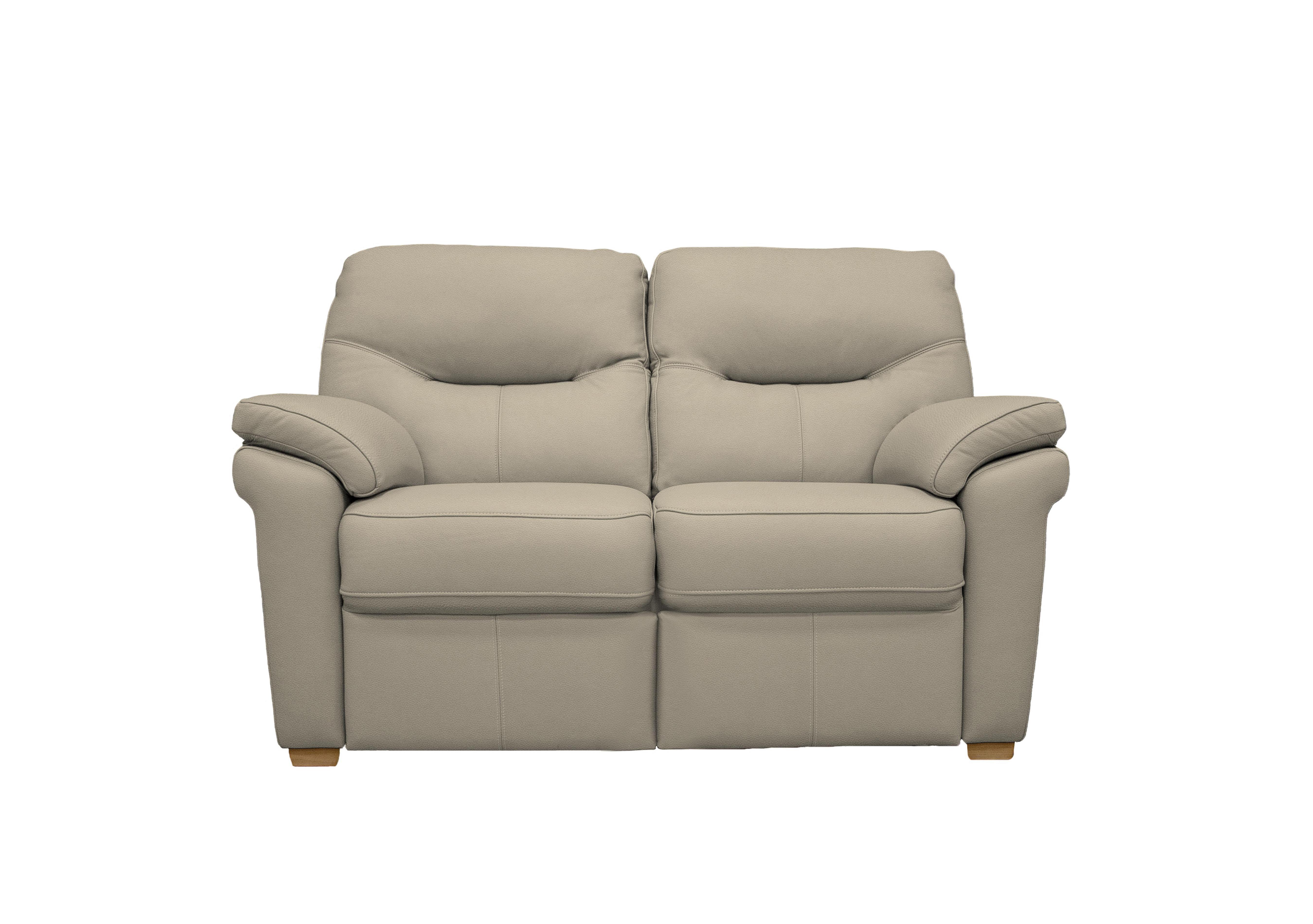 Seattle 2 Seater Leather Sofa with Wooden Feet in H001 Oxford Mushroom Ok on Furniture Village