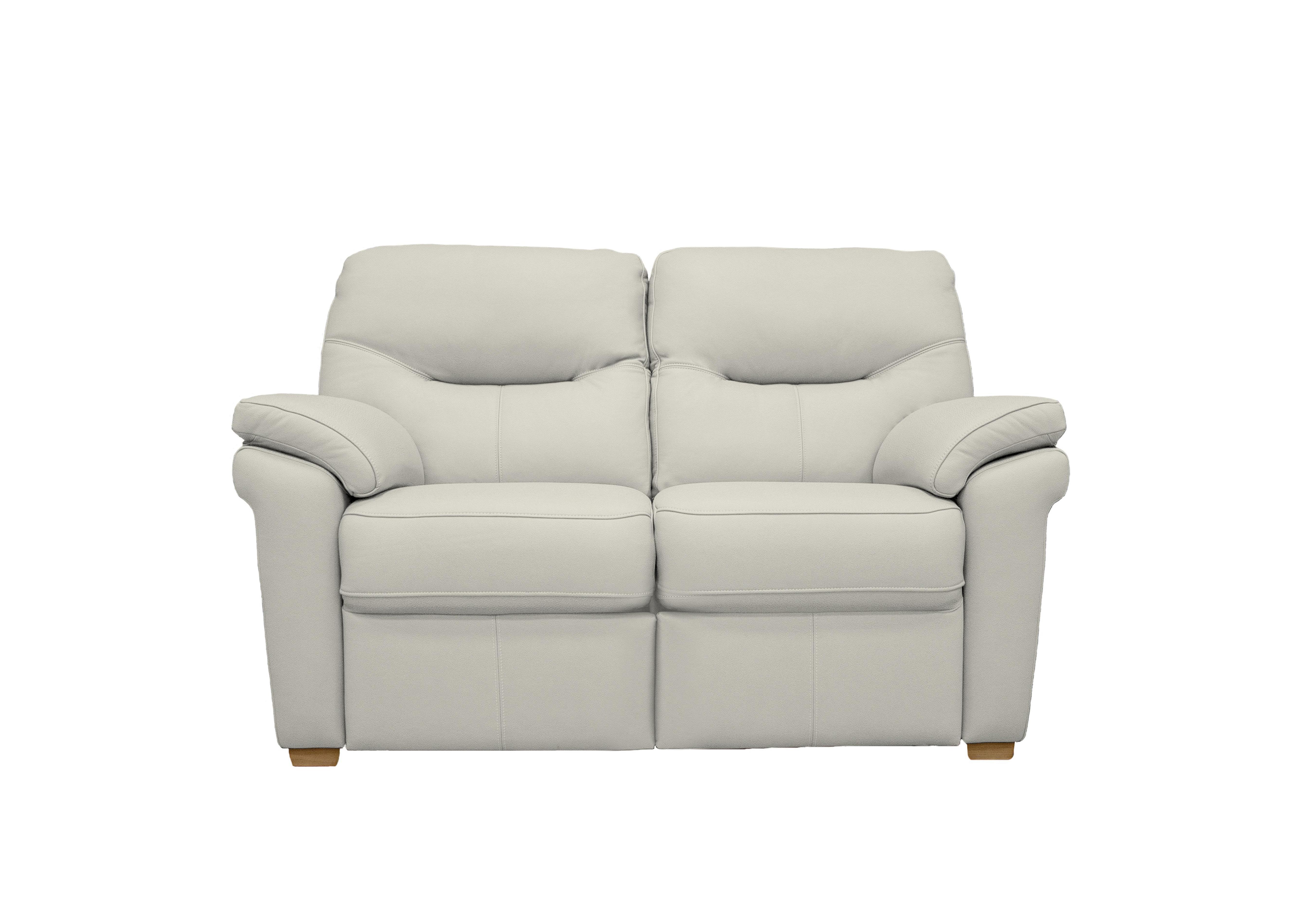 Seattle 2 Seater Leather Sofa with Wooden Feet in H006 Oxford Light Grey Ok on Furniture Village