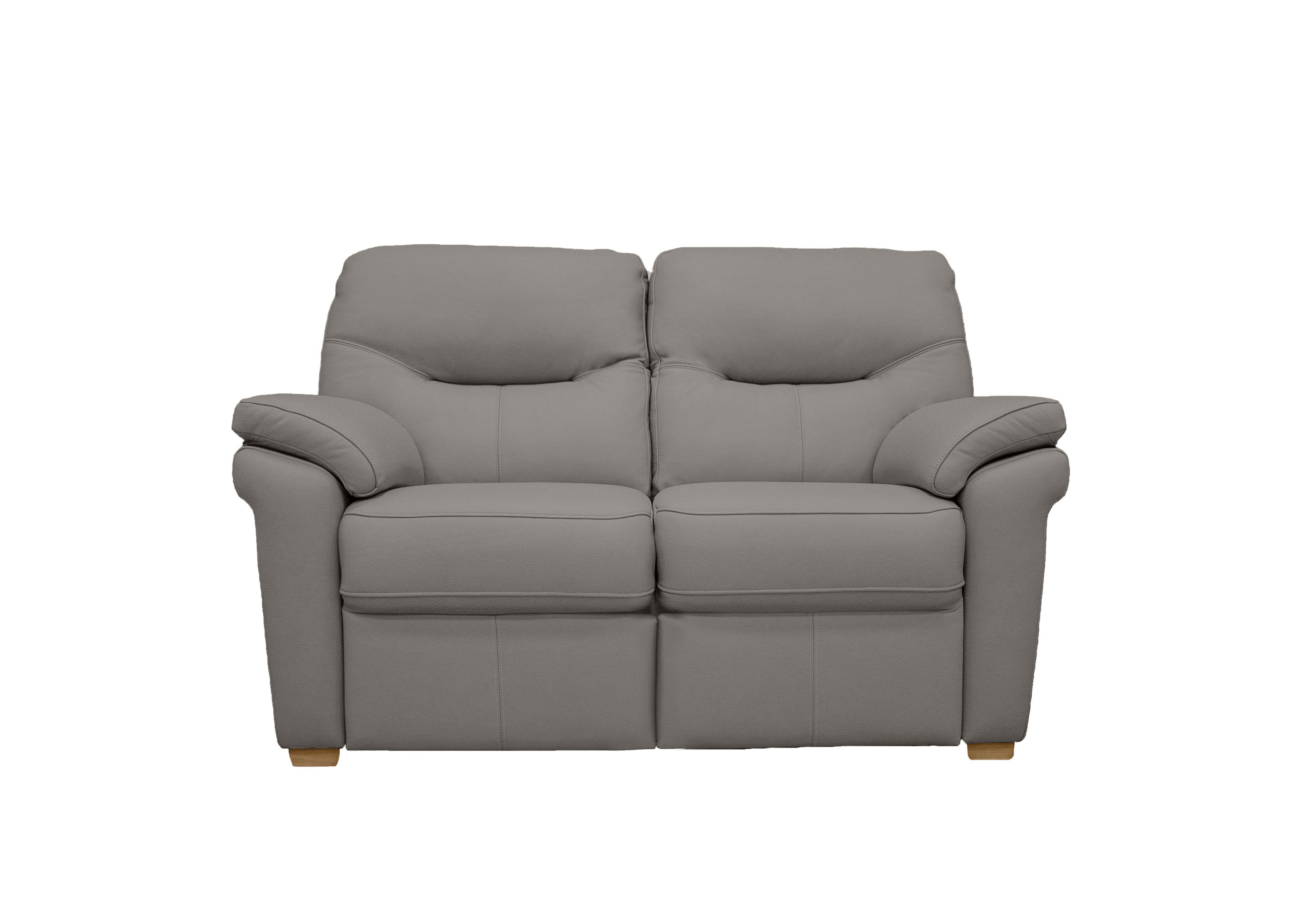 Seattle 2 Seater Leather Sofa with Wooden Feet in L842 Cambridge Grey Ok on Furniture Village
