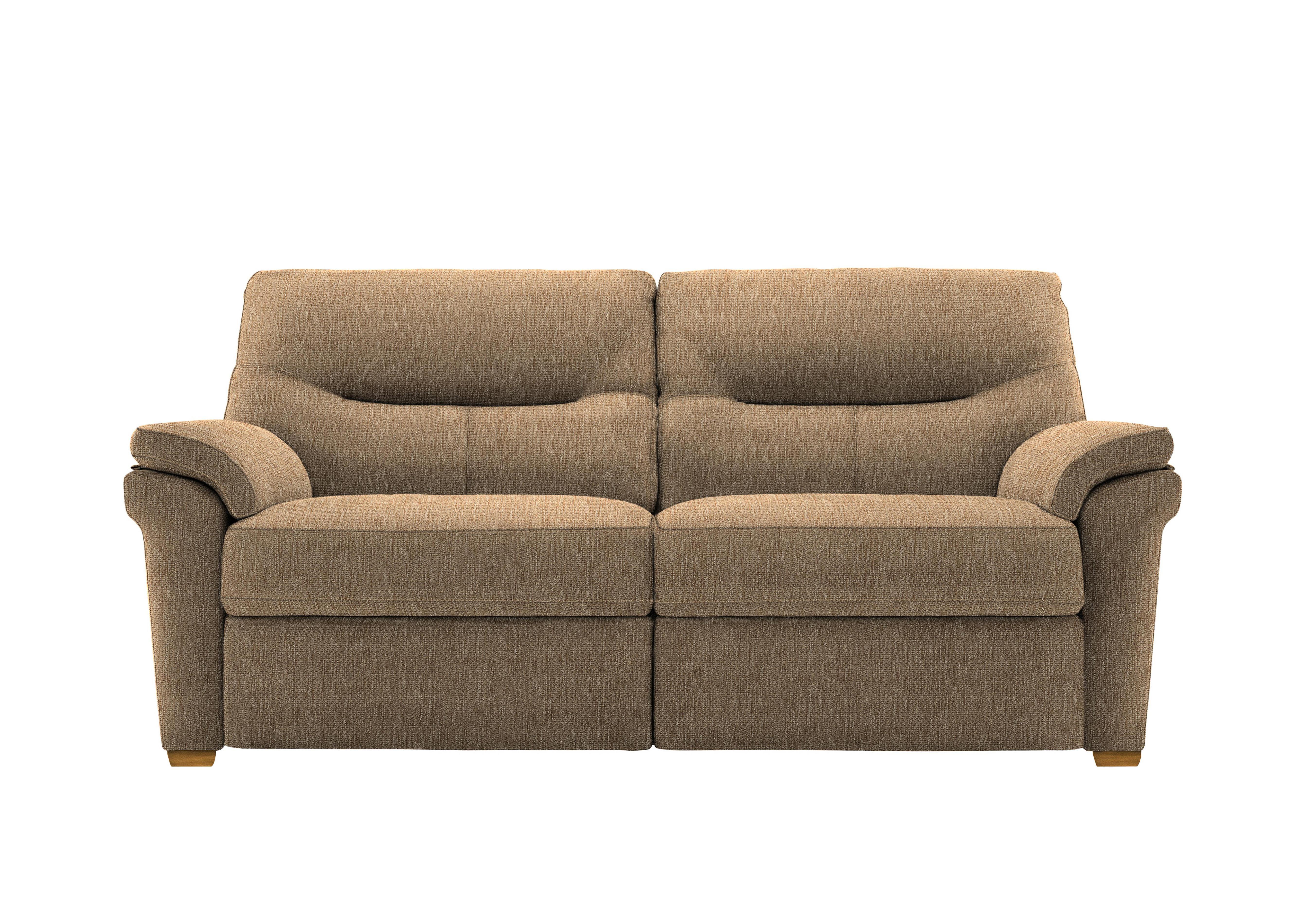 Seattle 3 Seater Fabric Sofa with Wooden Feet in A070 Boucle Cocoa Ok on Furniture Village