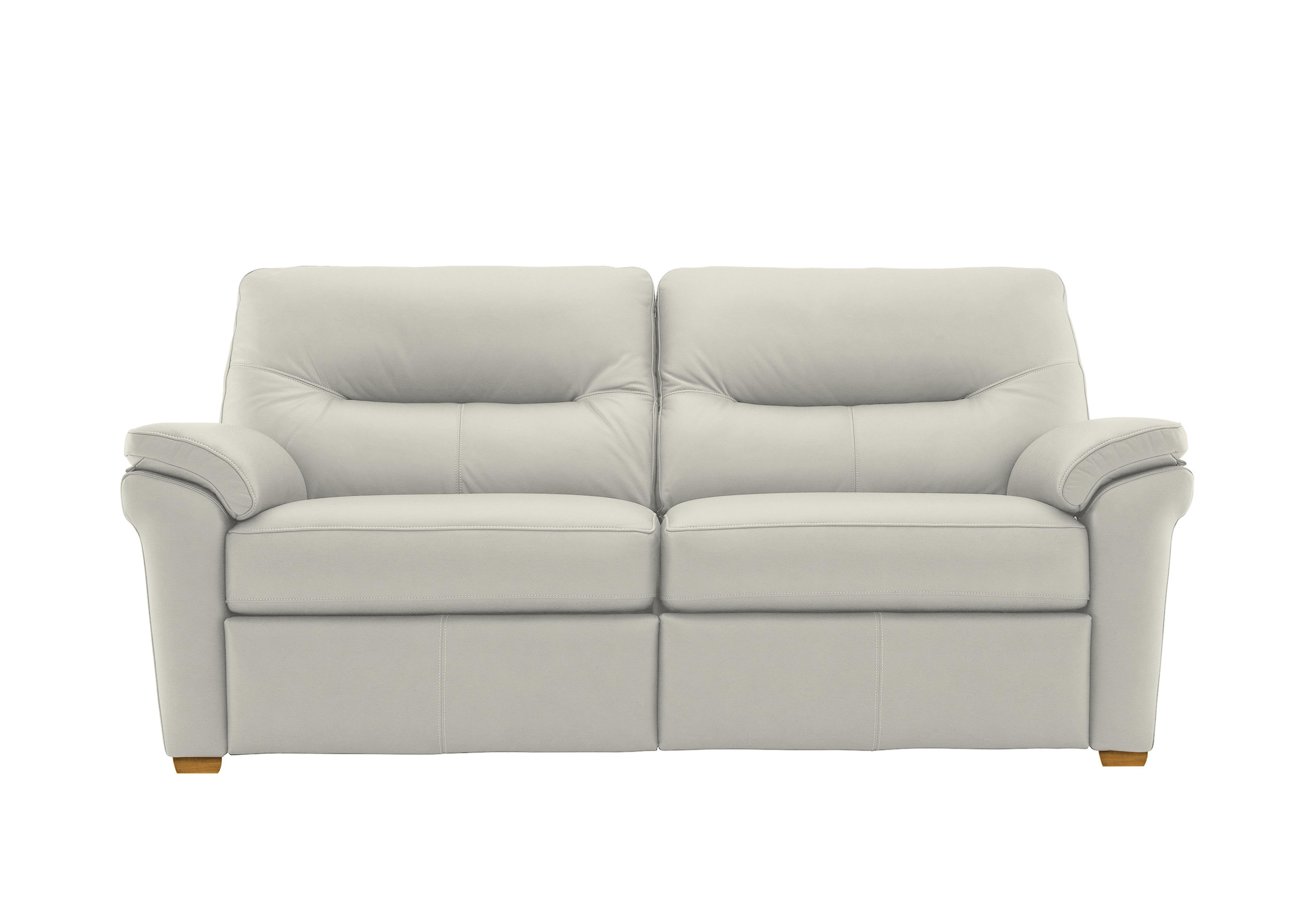 Seattle 3 Seater Leather Sofa with Wooden Feet in H006 Oxford Light Grey Ok on Furniture Village
