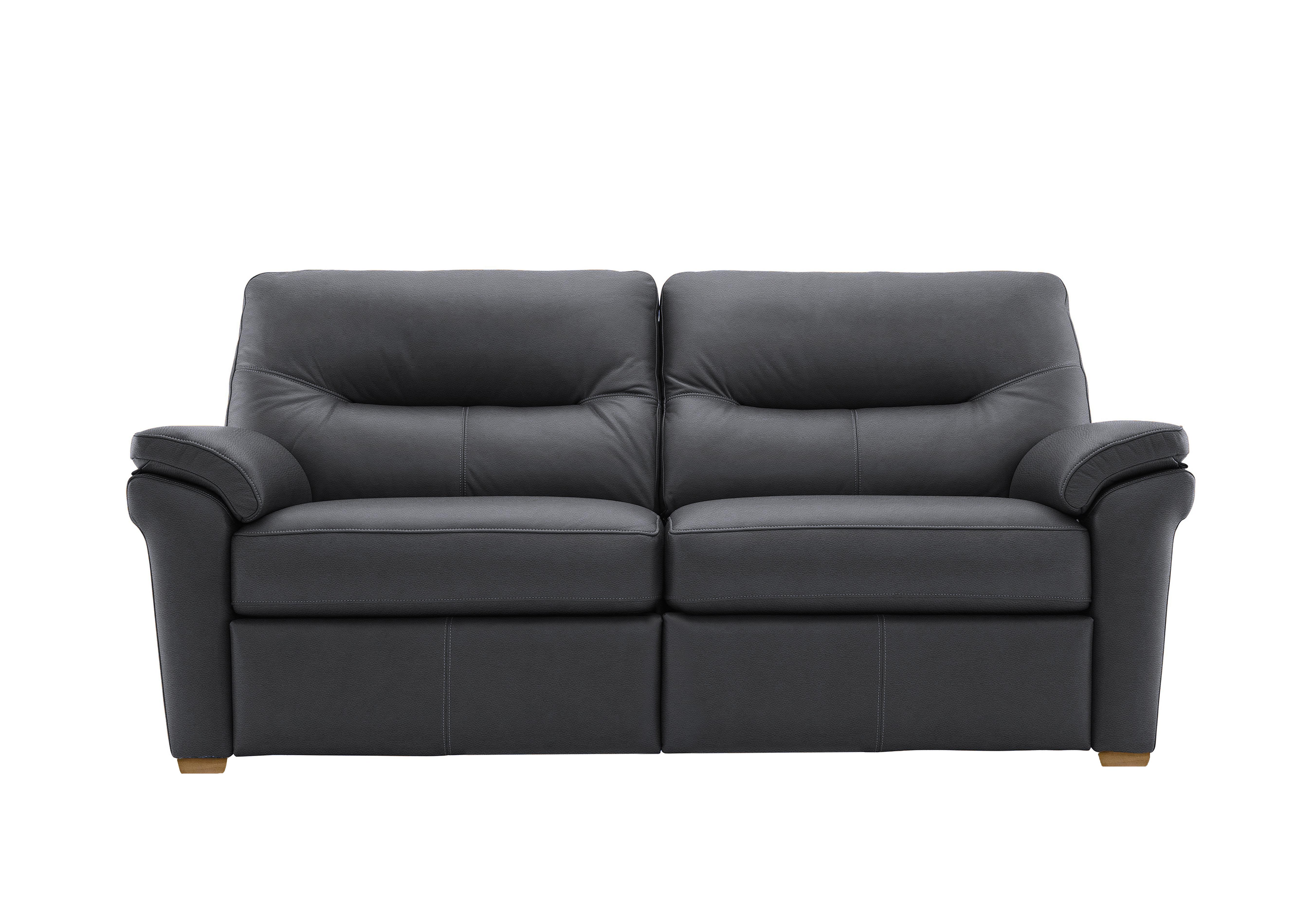 Seattle 3 Seater Leather Sofa with Wooden Feet in L852 Cambridge Petrol Blue Ok on Furniture Village