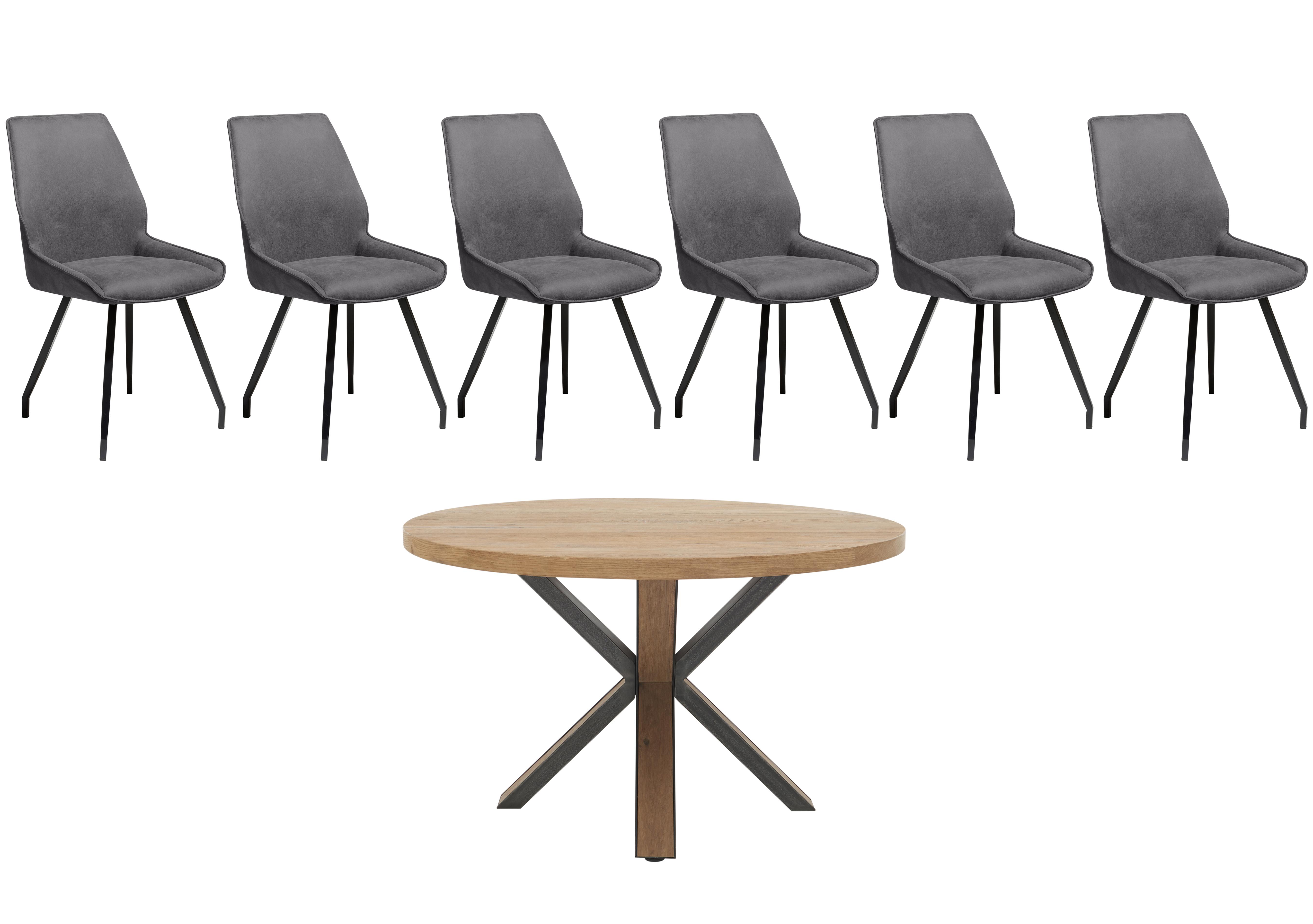 Detroit Starburst Leg Round Dining Table and 6 Scott Dining Chairs in Anthracite on Furniture Village