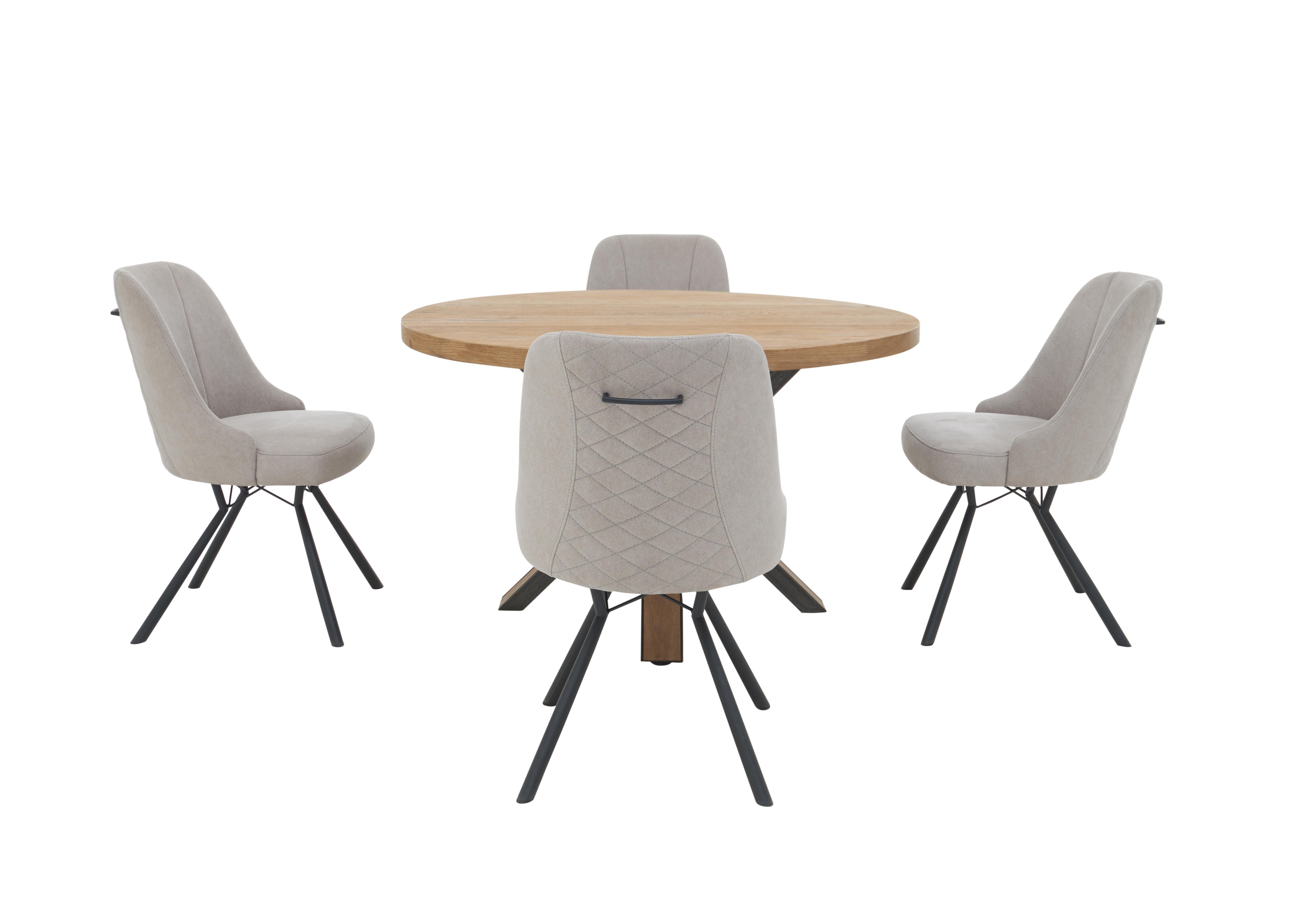 Detroit Starburst Leg Round Dining Table and 4 Detroit Dining Chairs in Light Grey on Furniture Village