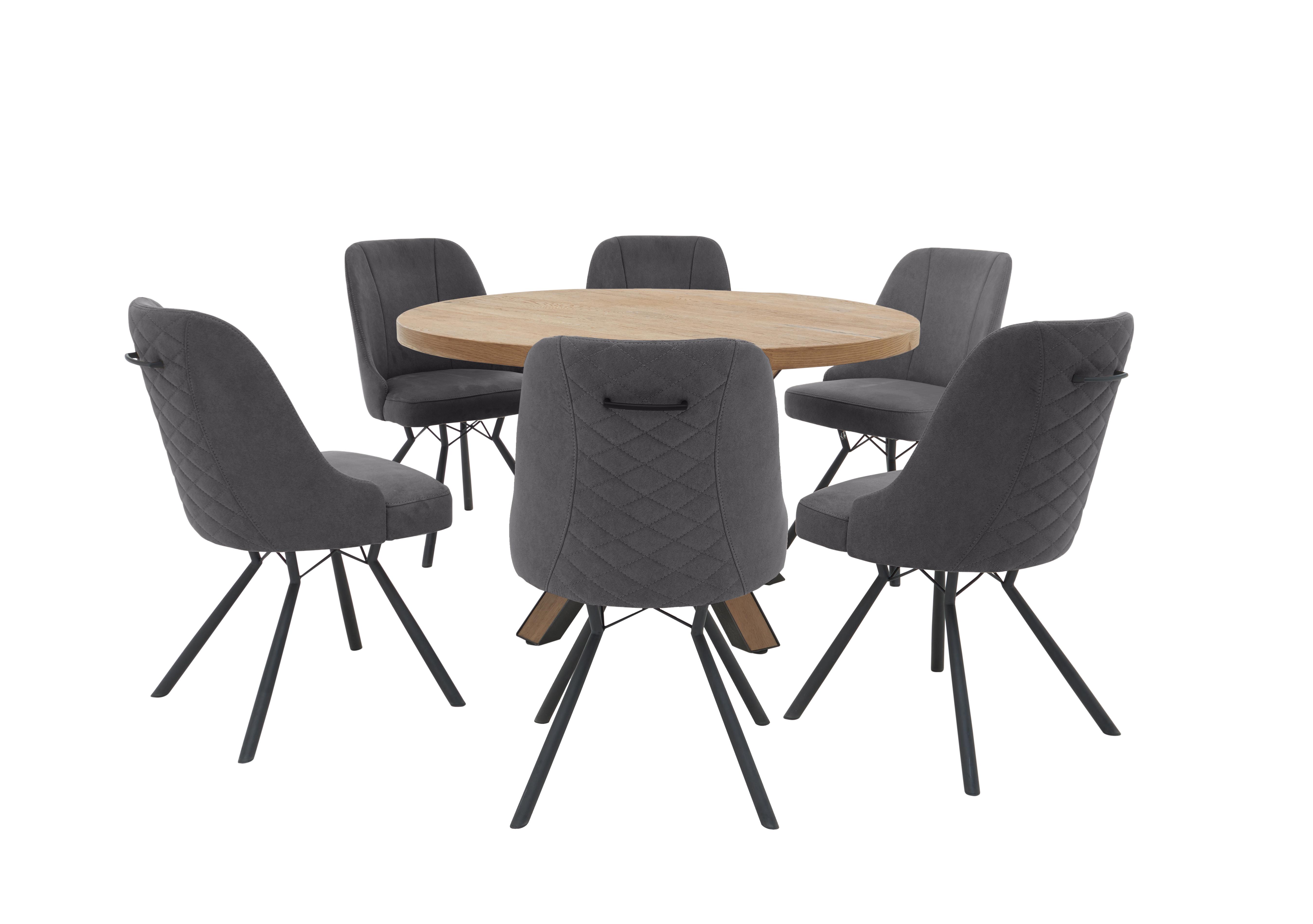 Detroit Starburst Leg Round Dining Table and 6 Detroit Dining Chairs in Anthracite on Furniture Village