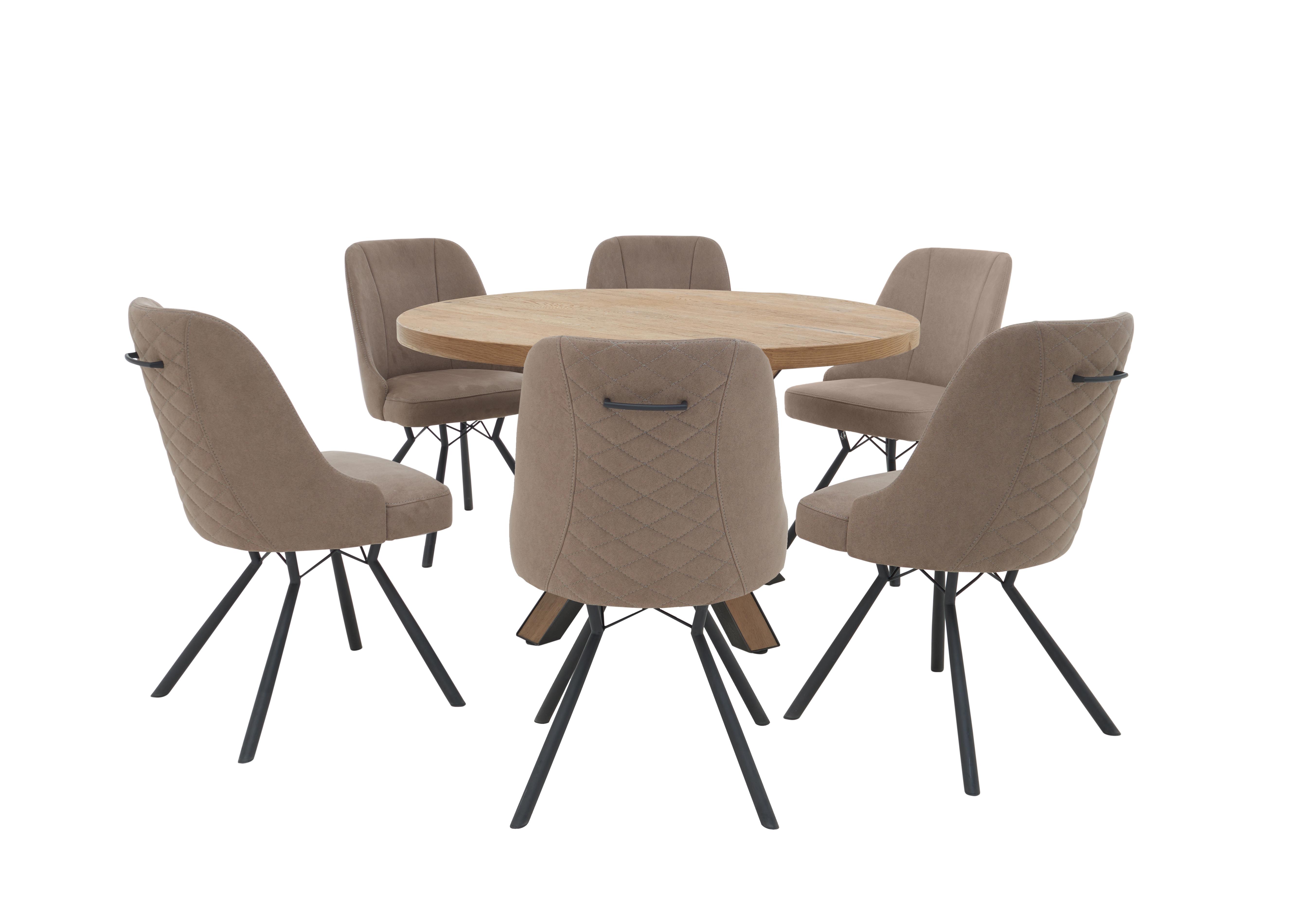Detroit Starburst Leg Round Dining Table and 6 Detroit Dining Chairs in Taupe on Furniture Village