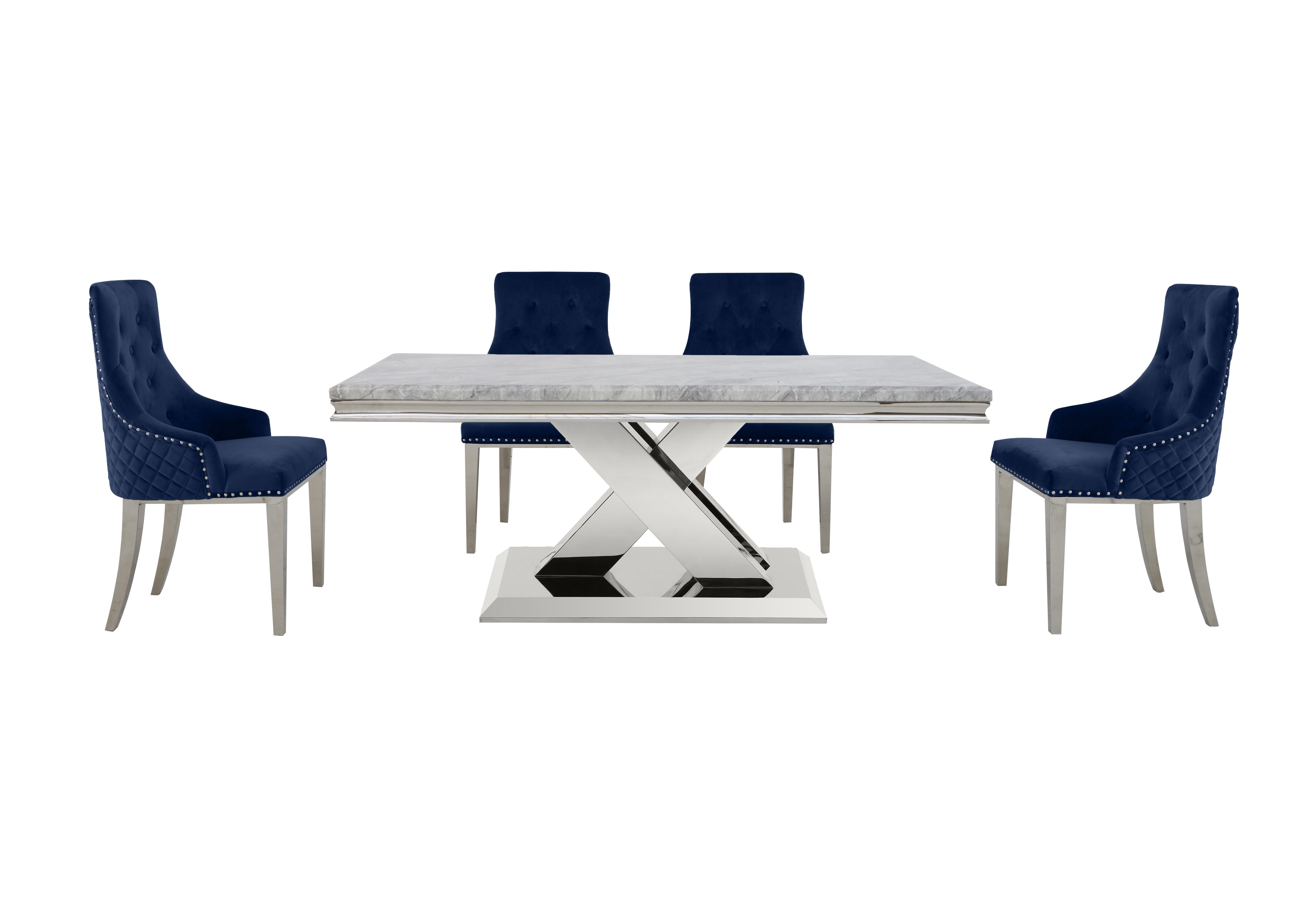Dolce Large Dining Table and 4 Button Back Dining Chairs in Navy on Furniture Village