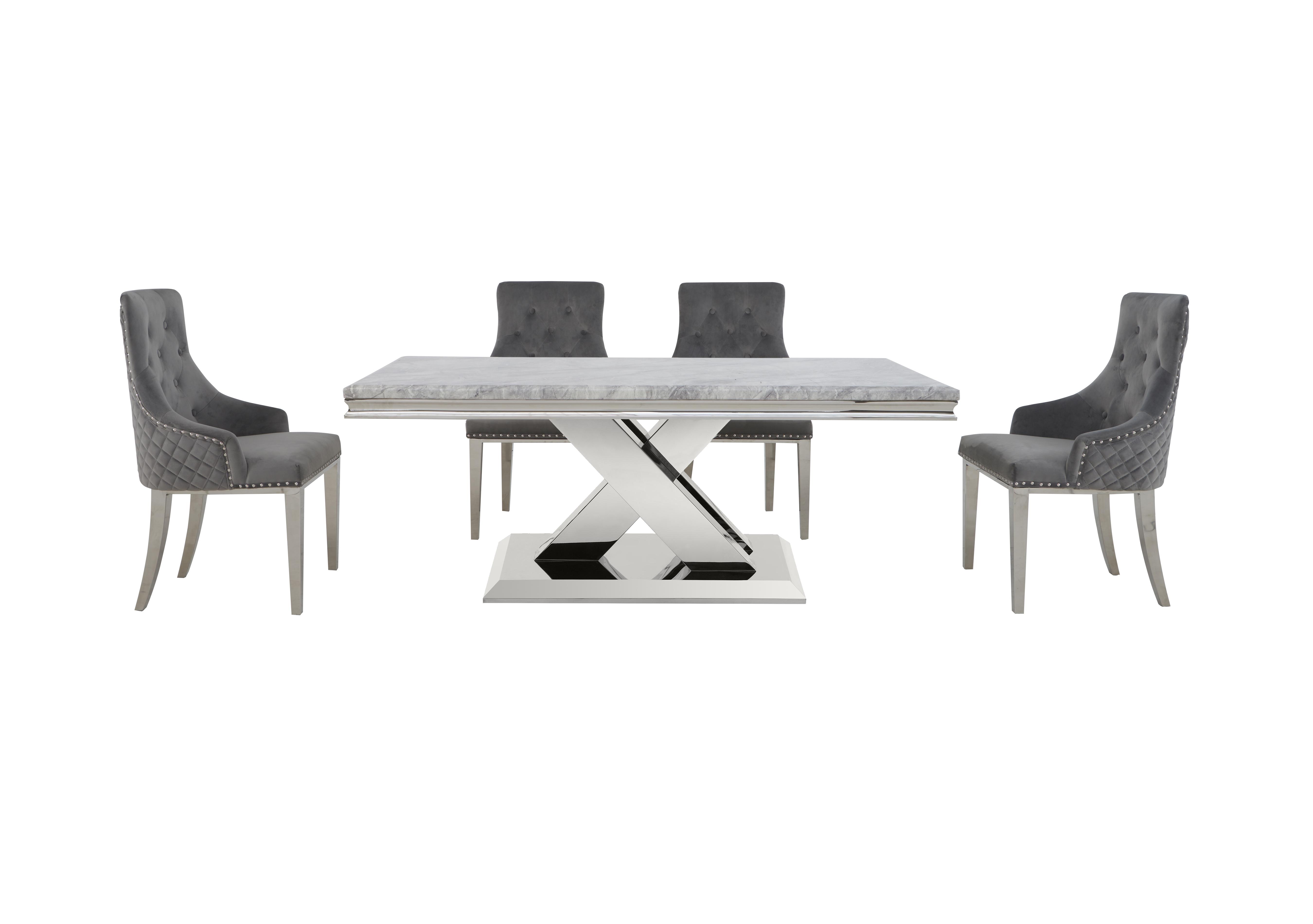 Dolce Large Dining Table and 4 Button Back Dining Chairs in Silver on Furniture Village