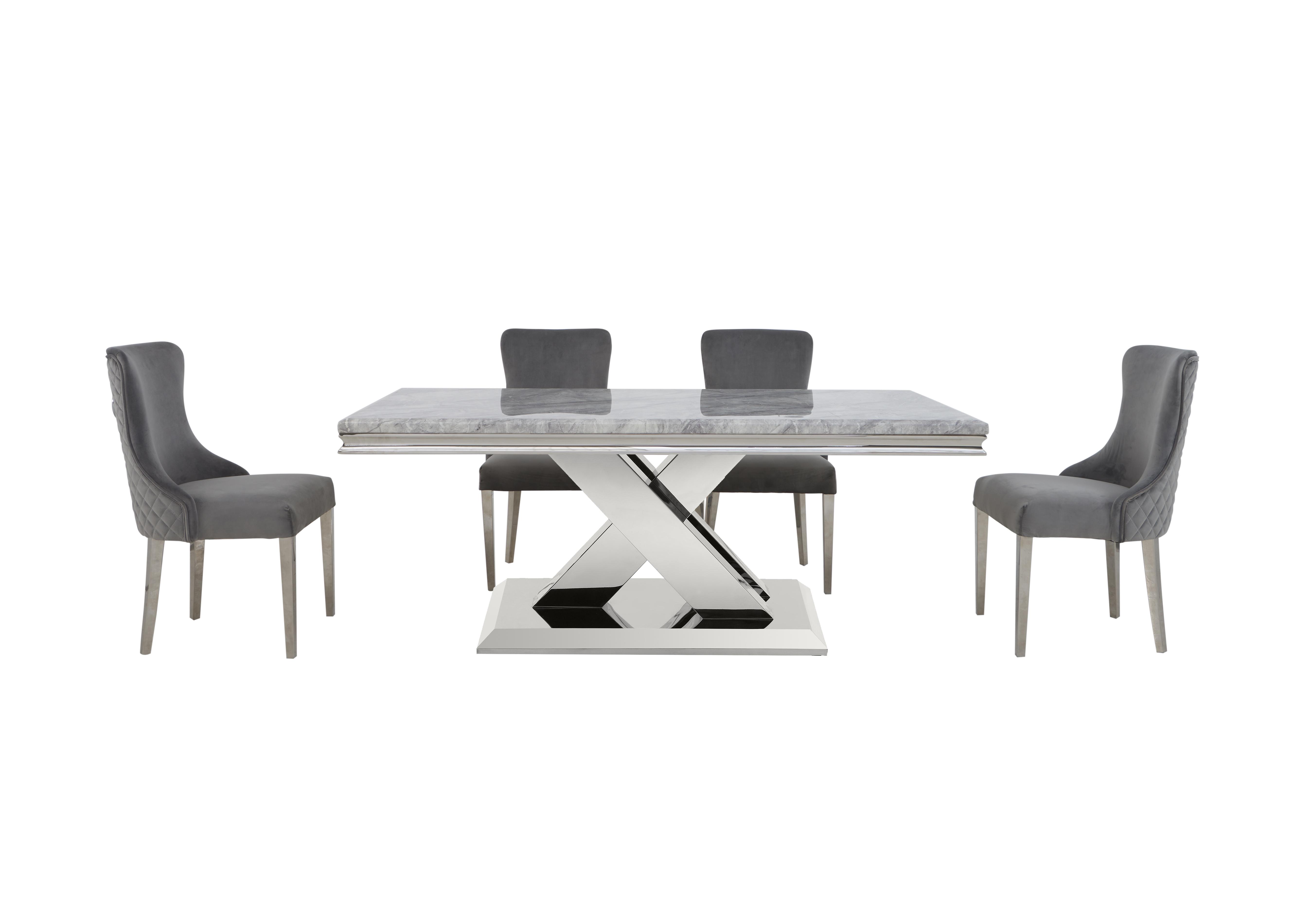 Dolce Large Dining Table and 4 Side Chairs in Silver on Furniture Village