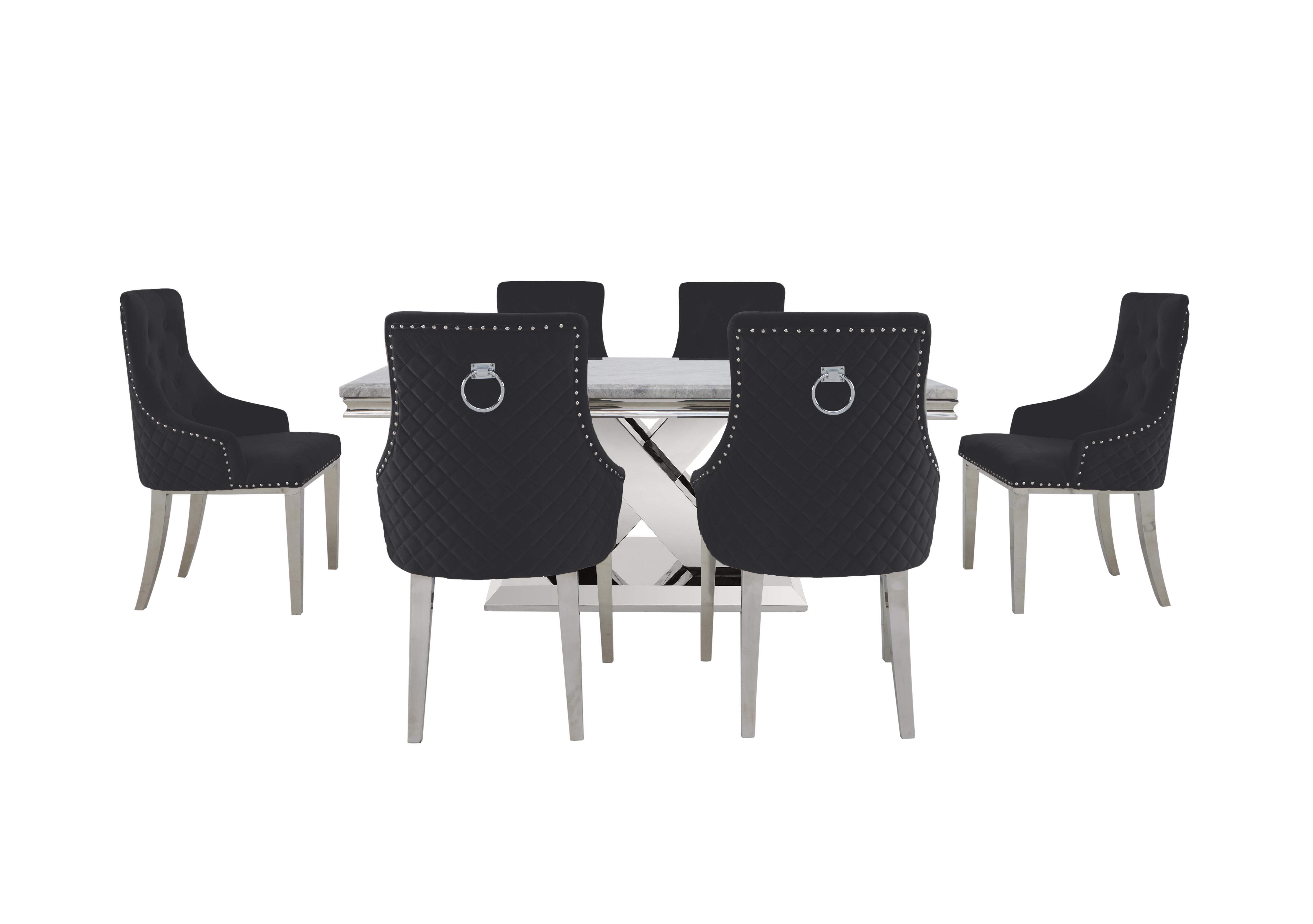 Dolce Large Dining Table and 6 Button Back Dining Chairs in Black on Furniture Village