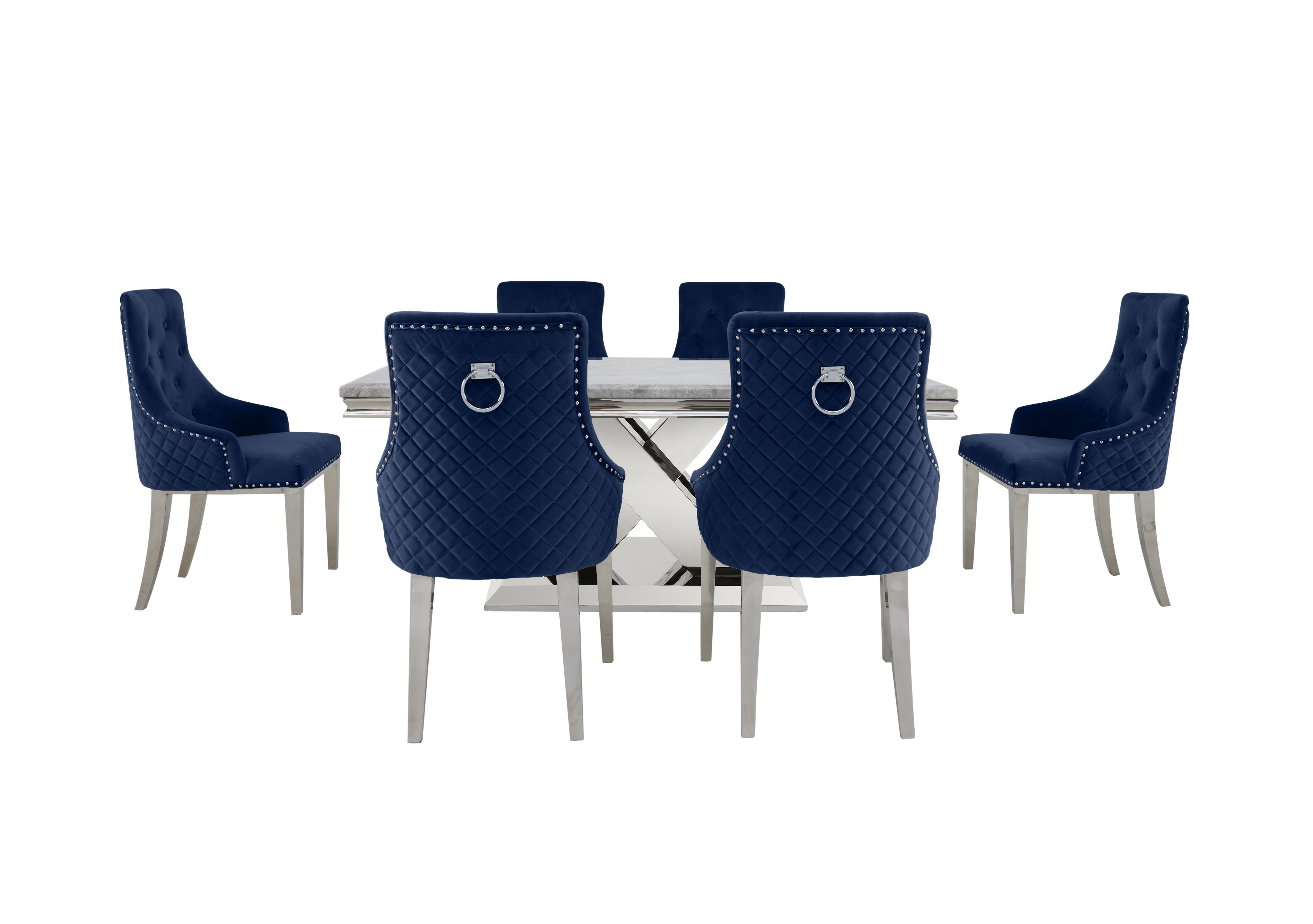 Dolce Large Dining Table and 6 Button Back Dining Chairs in Navy on Furniture Village