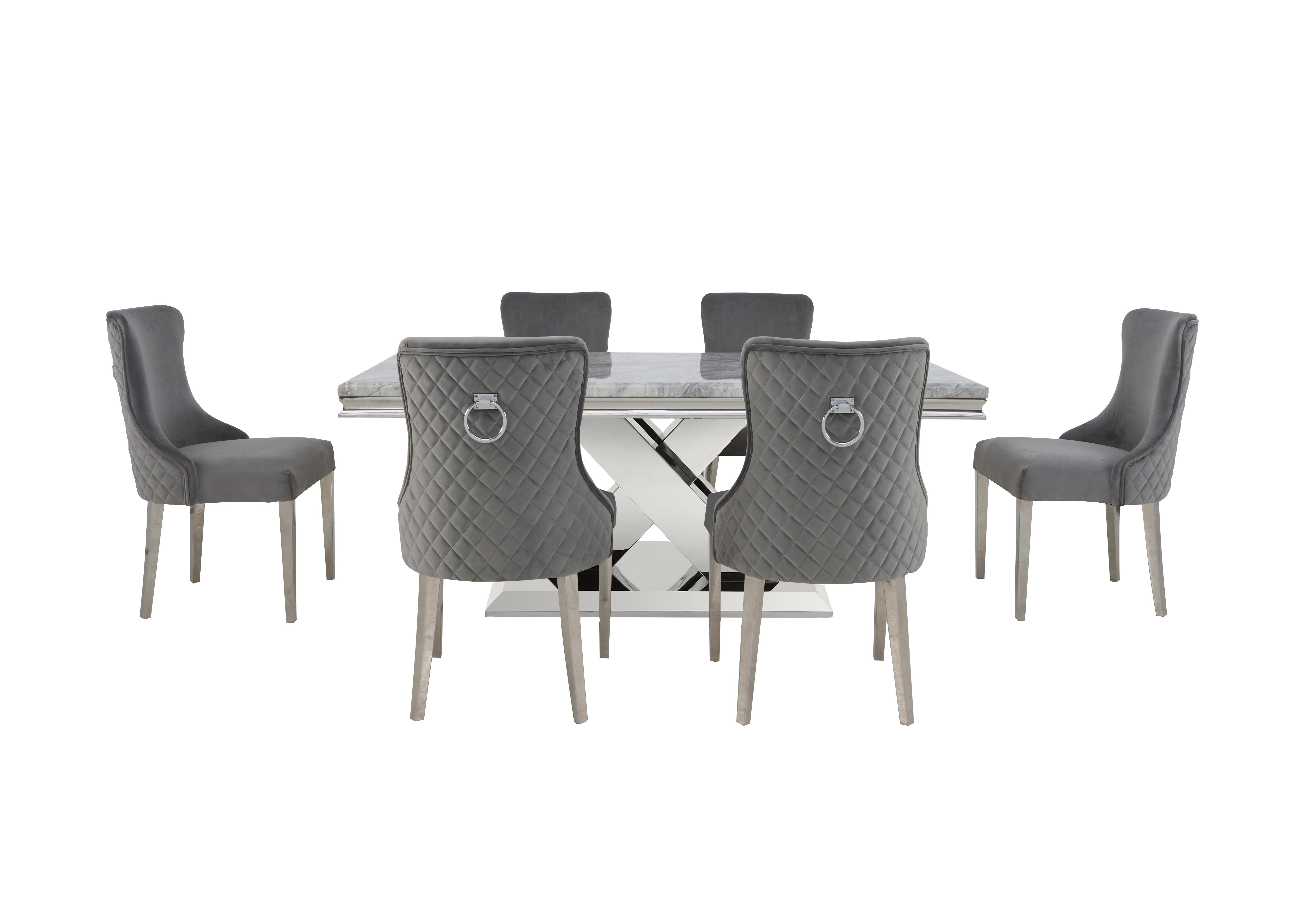 Dolce Large Dining Table and 6 Side Chairs in Silver on Furniture Village