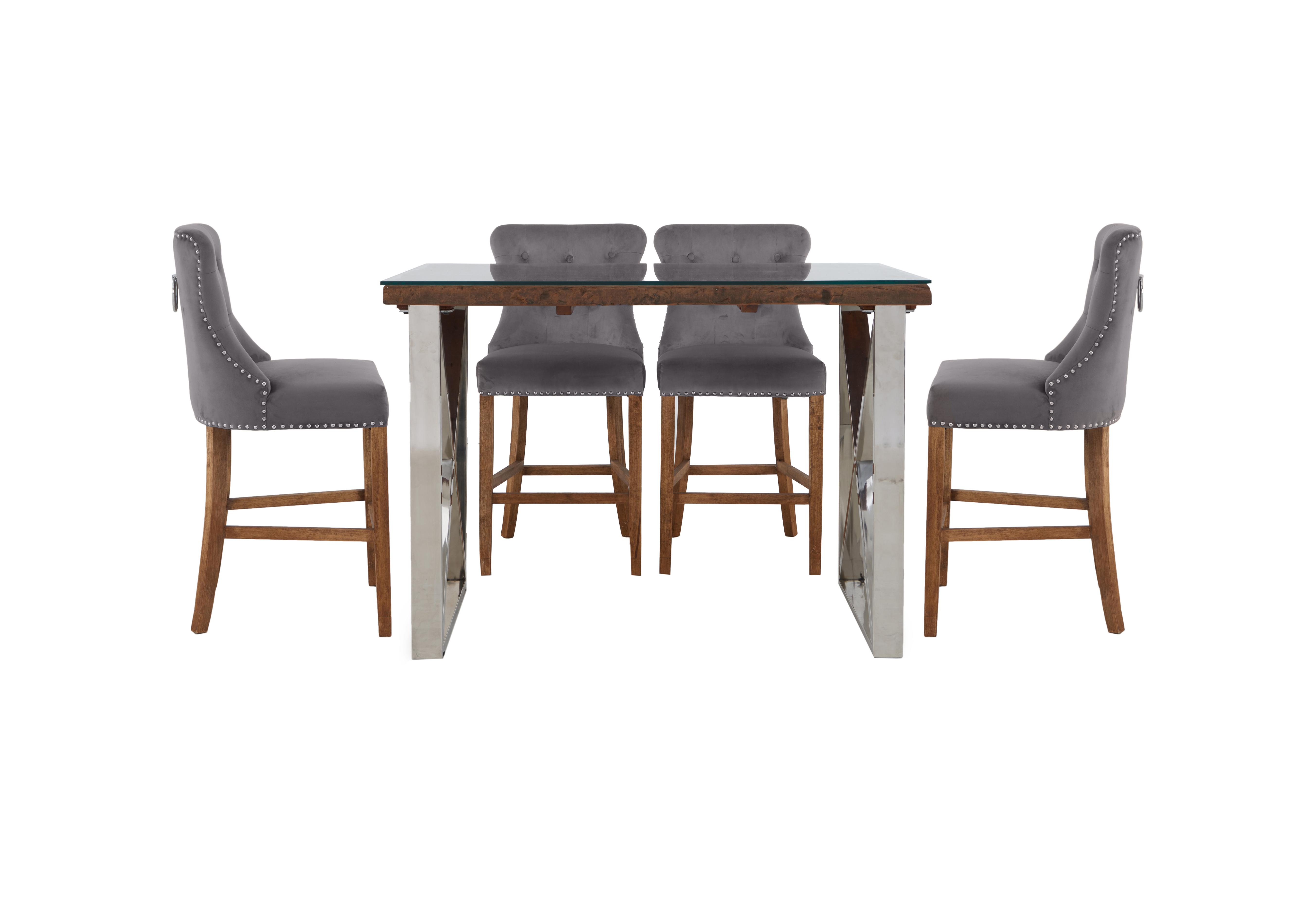 Chennai Bar Table and 4 Bar Stools Dining Set in Grey Chairs on Furniture Village