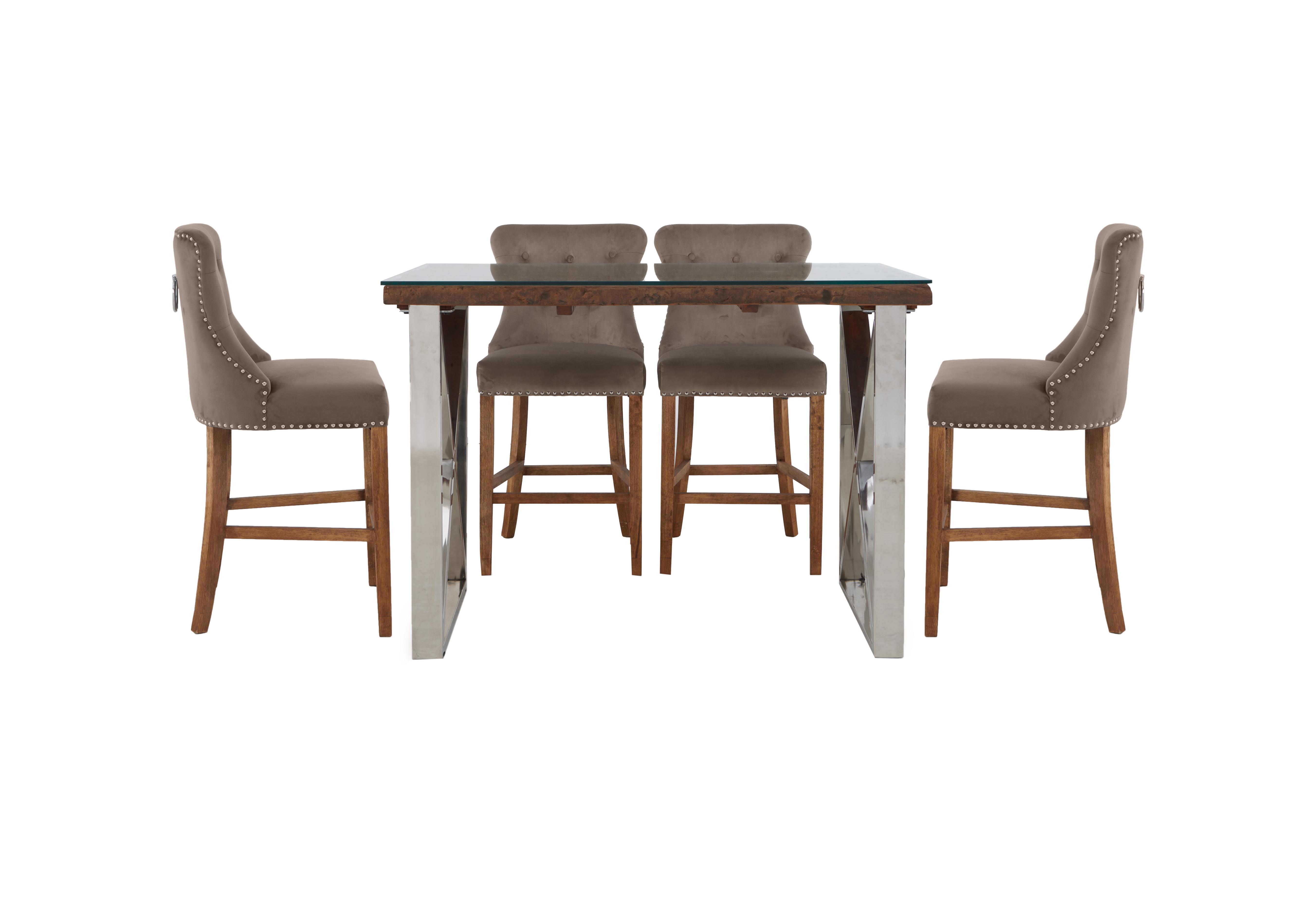 Chennai Bar Table and 4 Bar Stools Dining Set in Taupe Chairs on Furniture Village