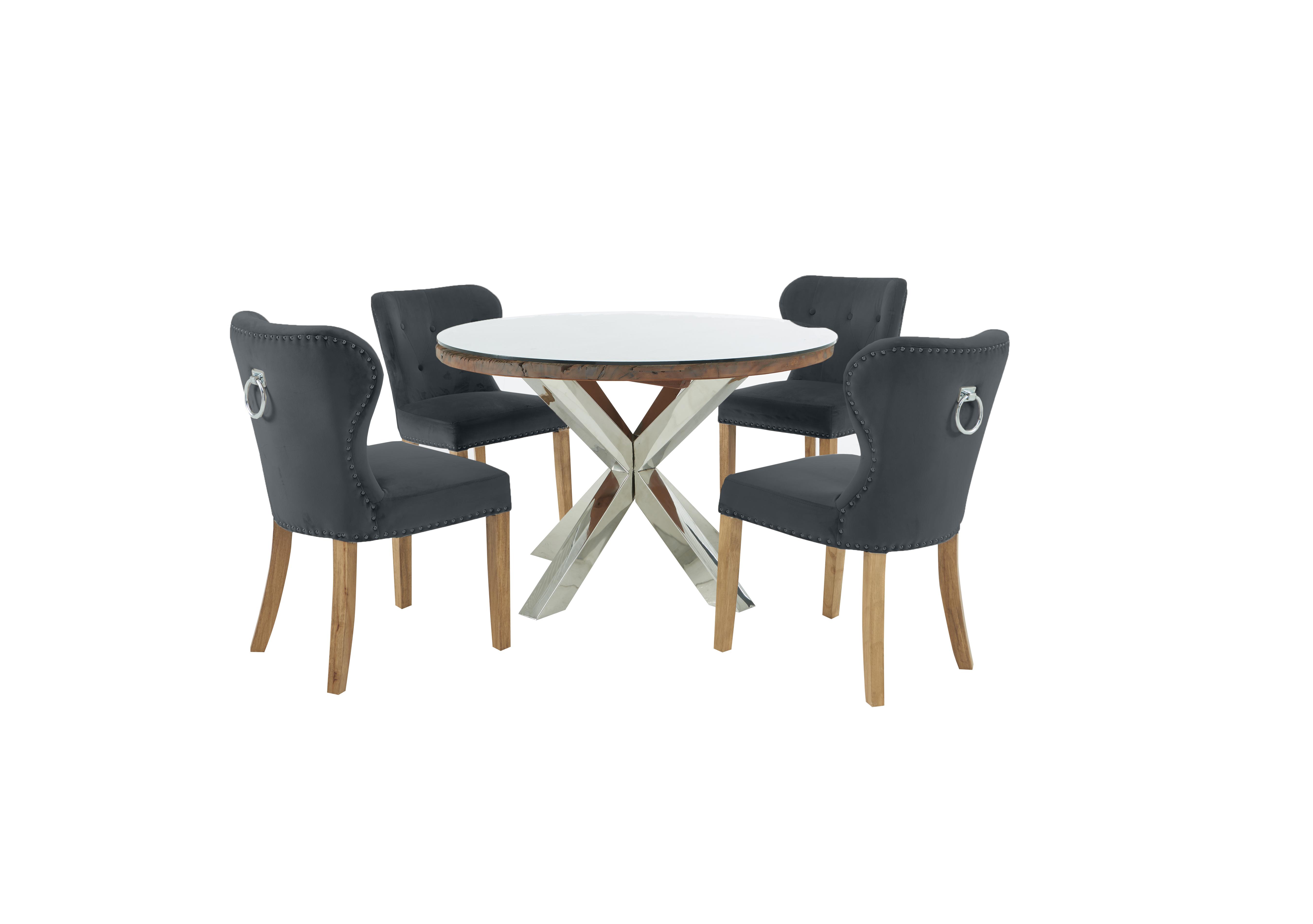 Chennai Round Table and 4 Upholstered Chairs Dining Set in Grey Chairs on Furniture Village