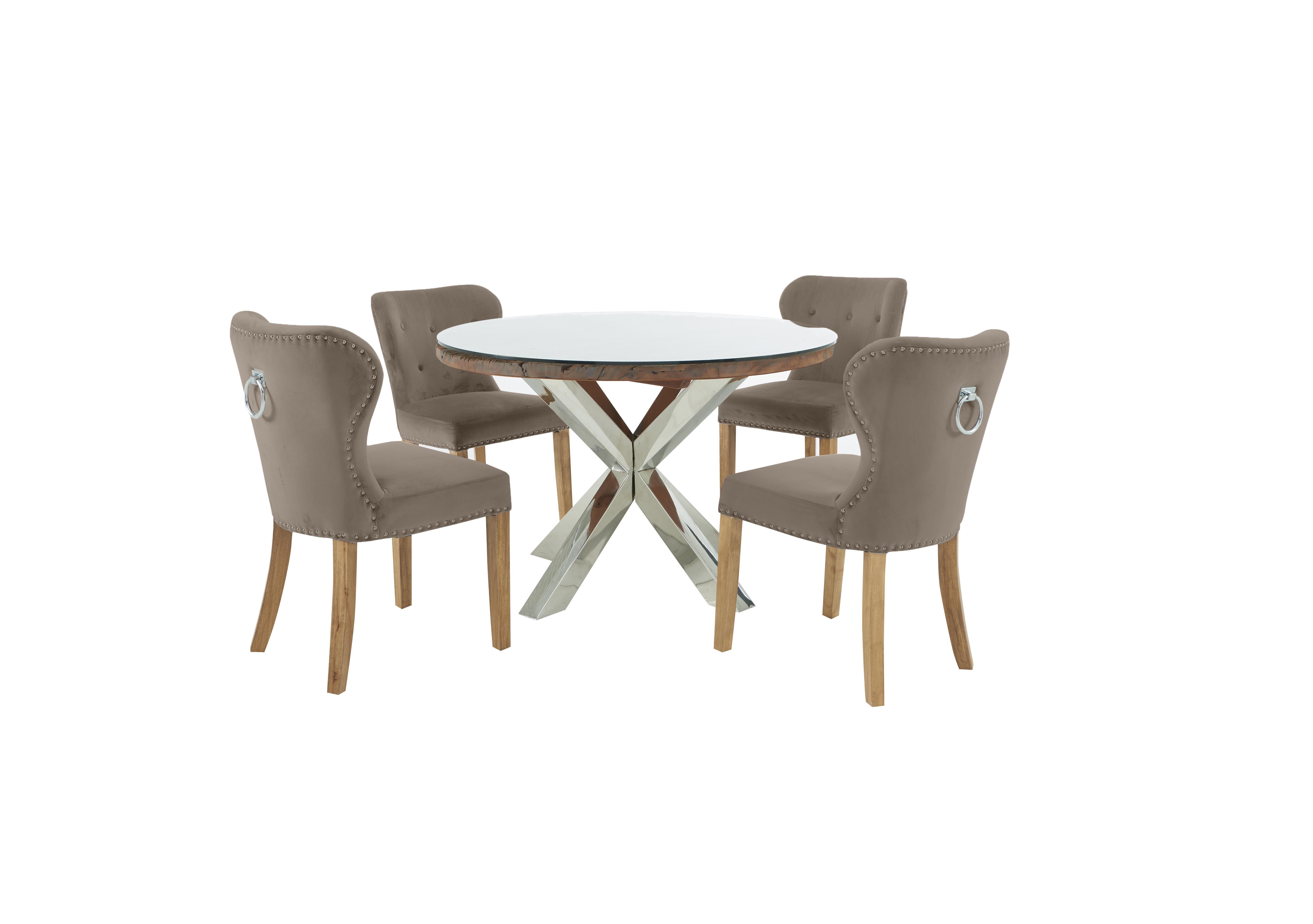 Chennai Round Table and 4 Upholstered Chairs Dining Set in Taupe Chairs on Furniture Village