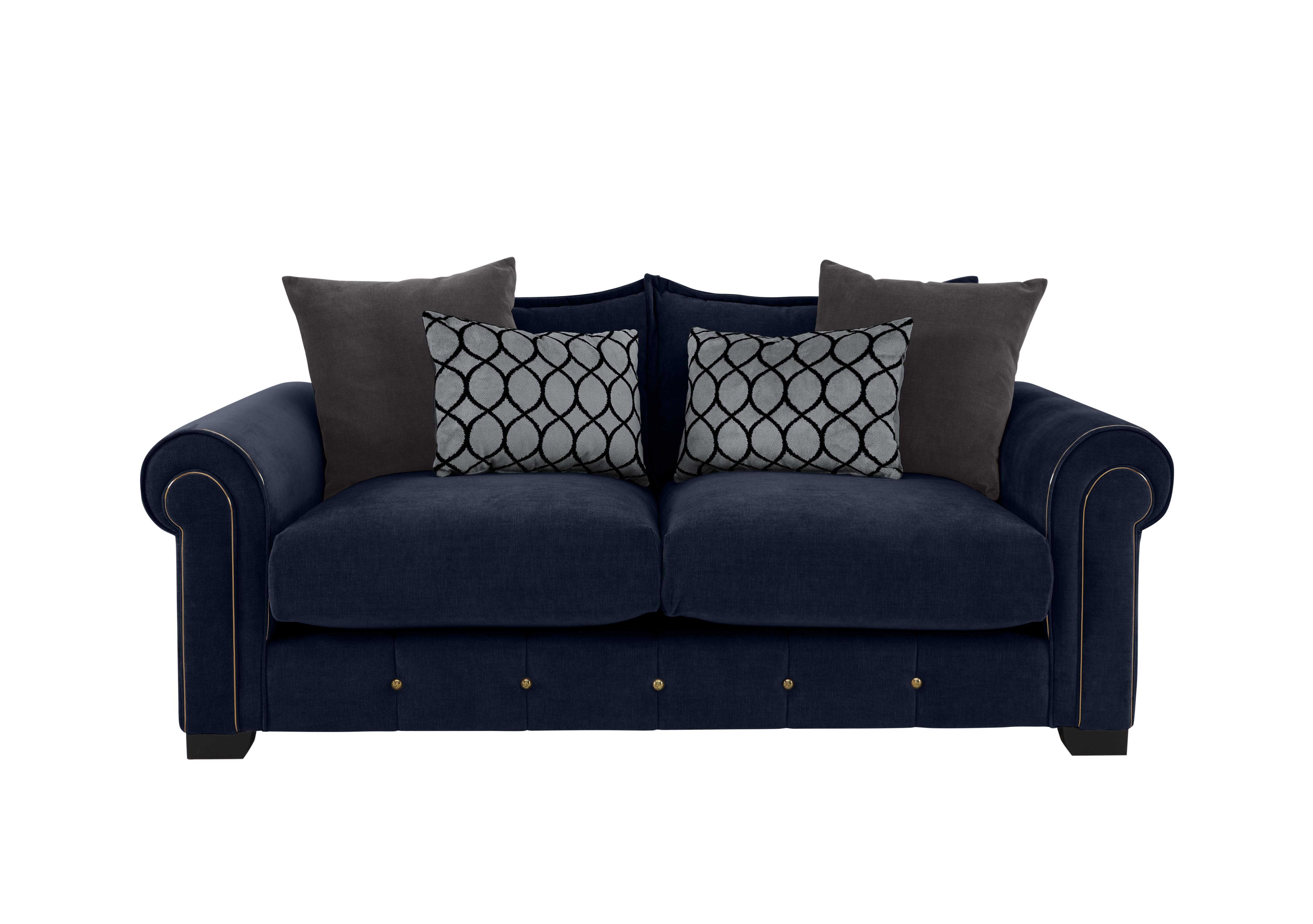 Sumptuous 3 Seater Fabric Sofa in Chamonix Navy Dk/Gold on Furniture Village