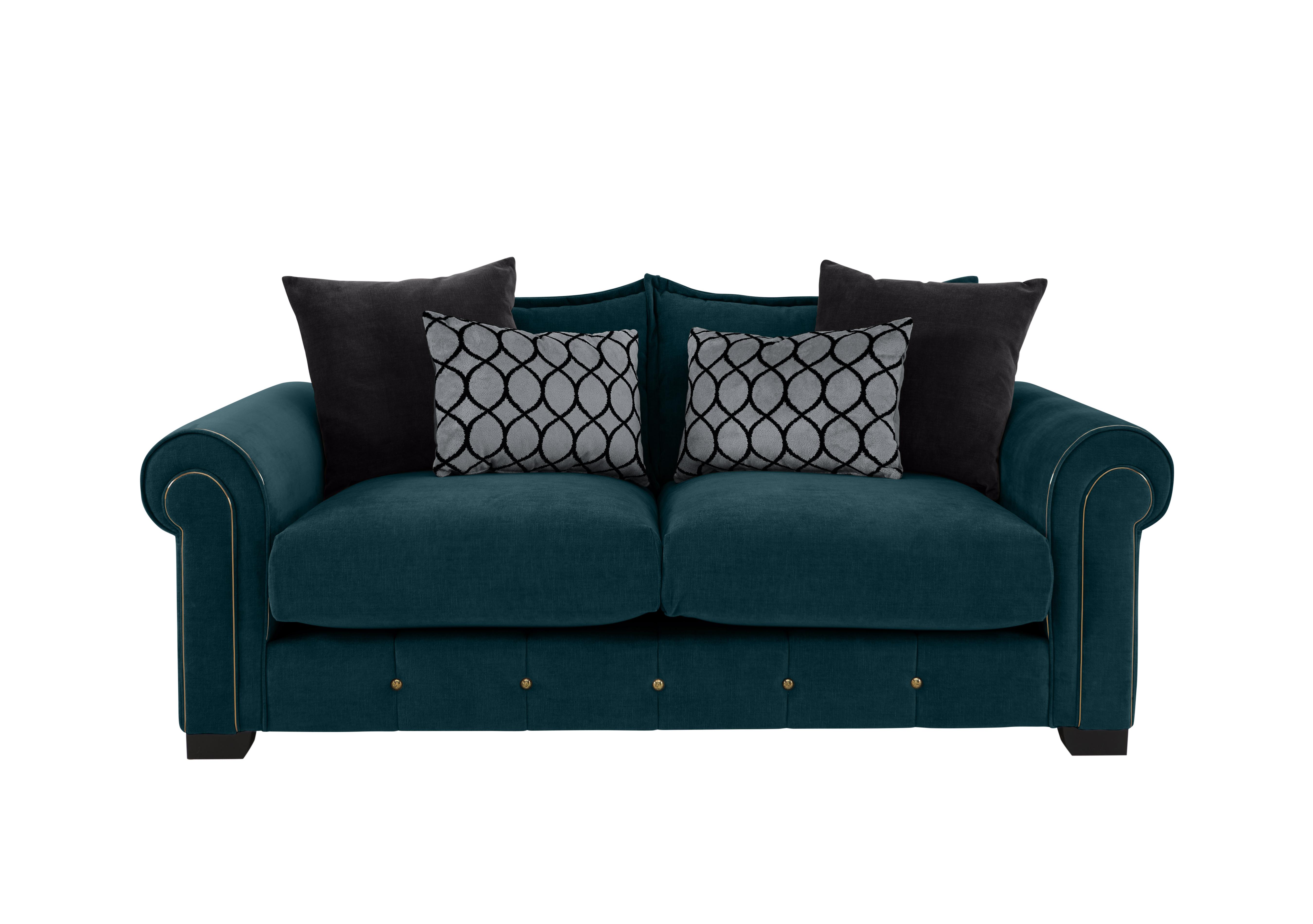 Sumptuous 3 Seater Fabric Sofa in Chamonix Teal Dk/Gold on Furniture Village