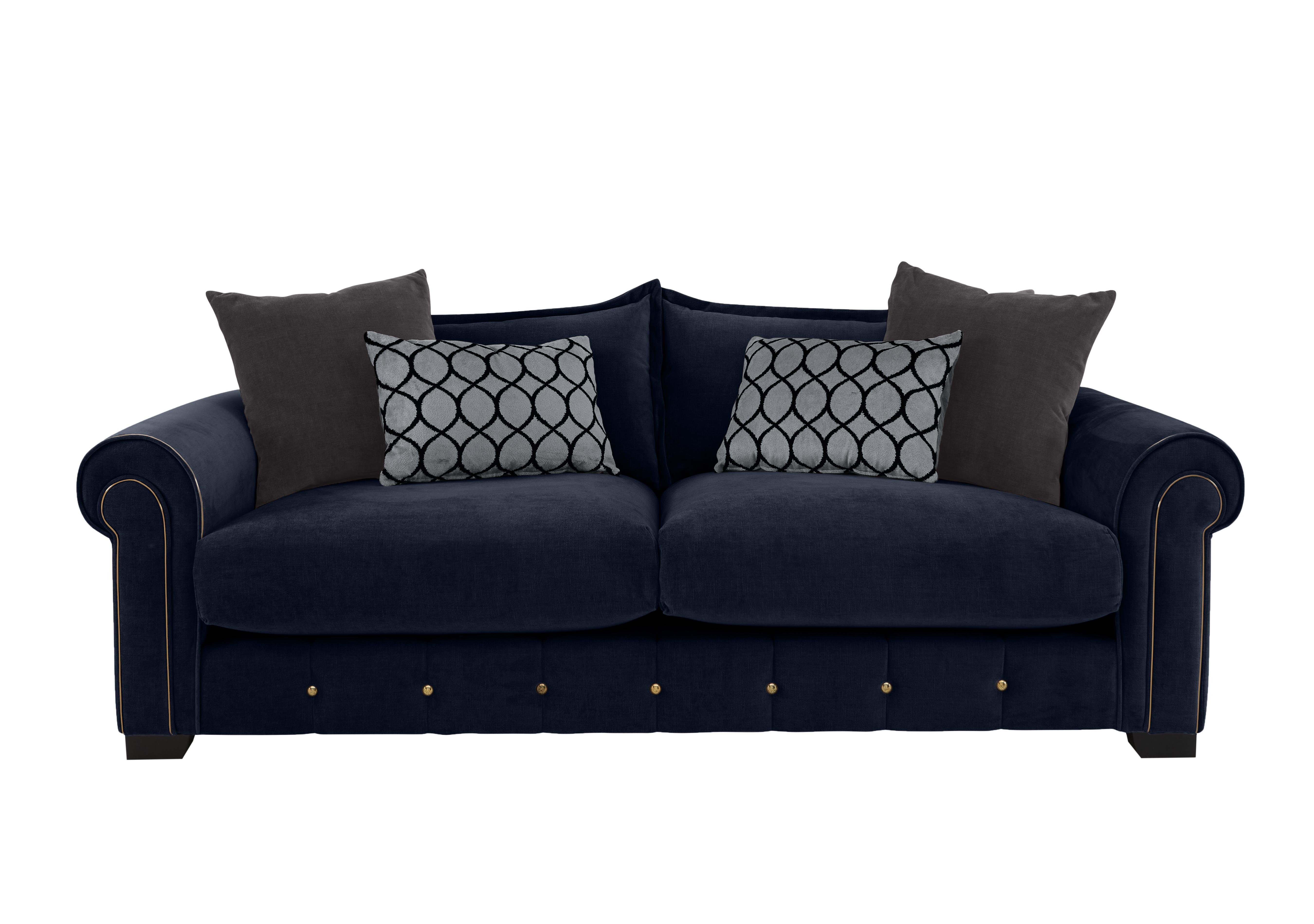 Sumptuous 4 Seater Fabric Sofa in Chamonix Navy Dk/Gold on Furniture Village