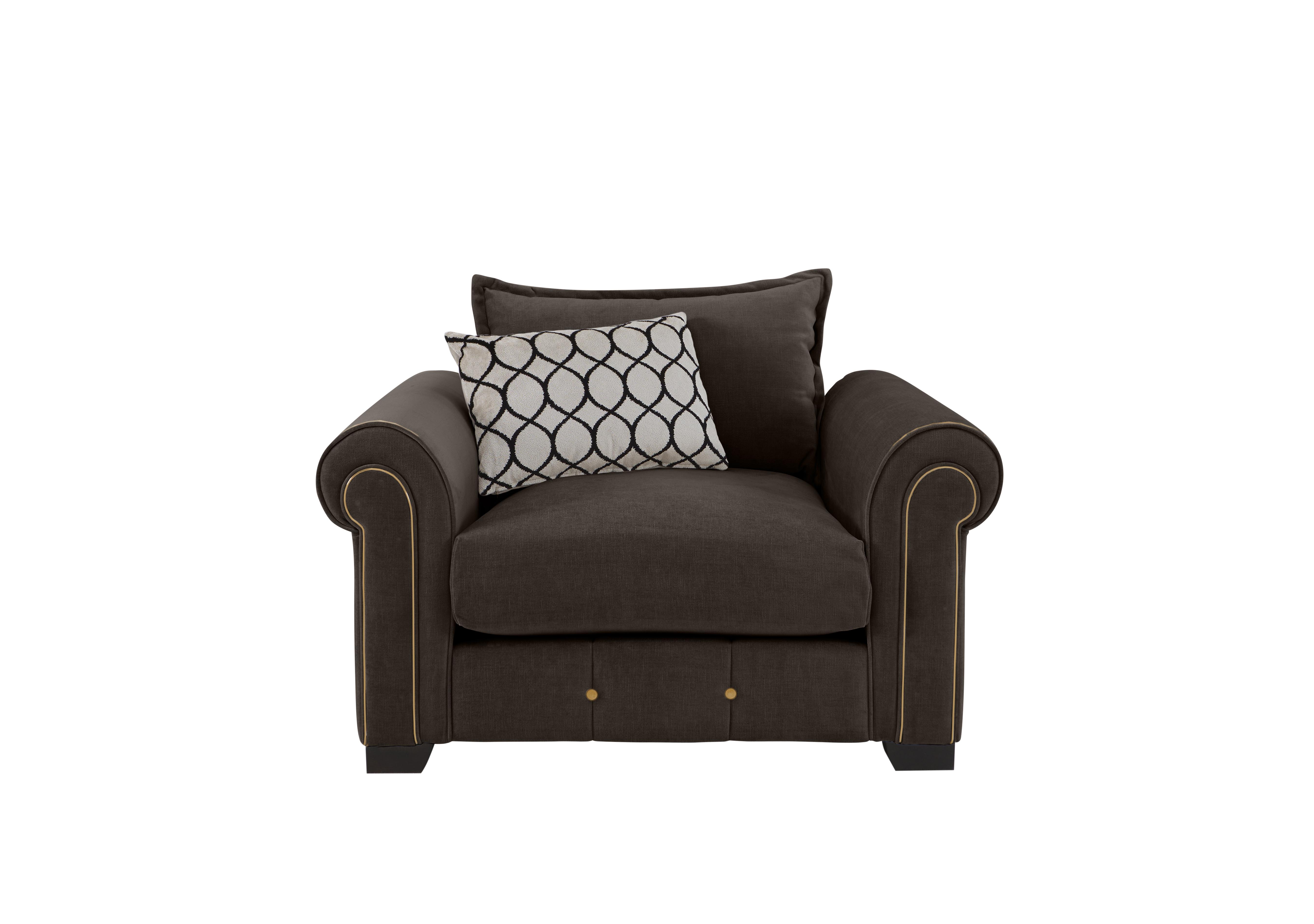 Sumptuous Fabric Armchair in Chamonix Mocha Dk/Gold on Furniture Village