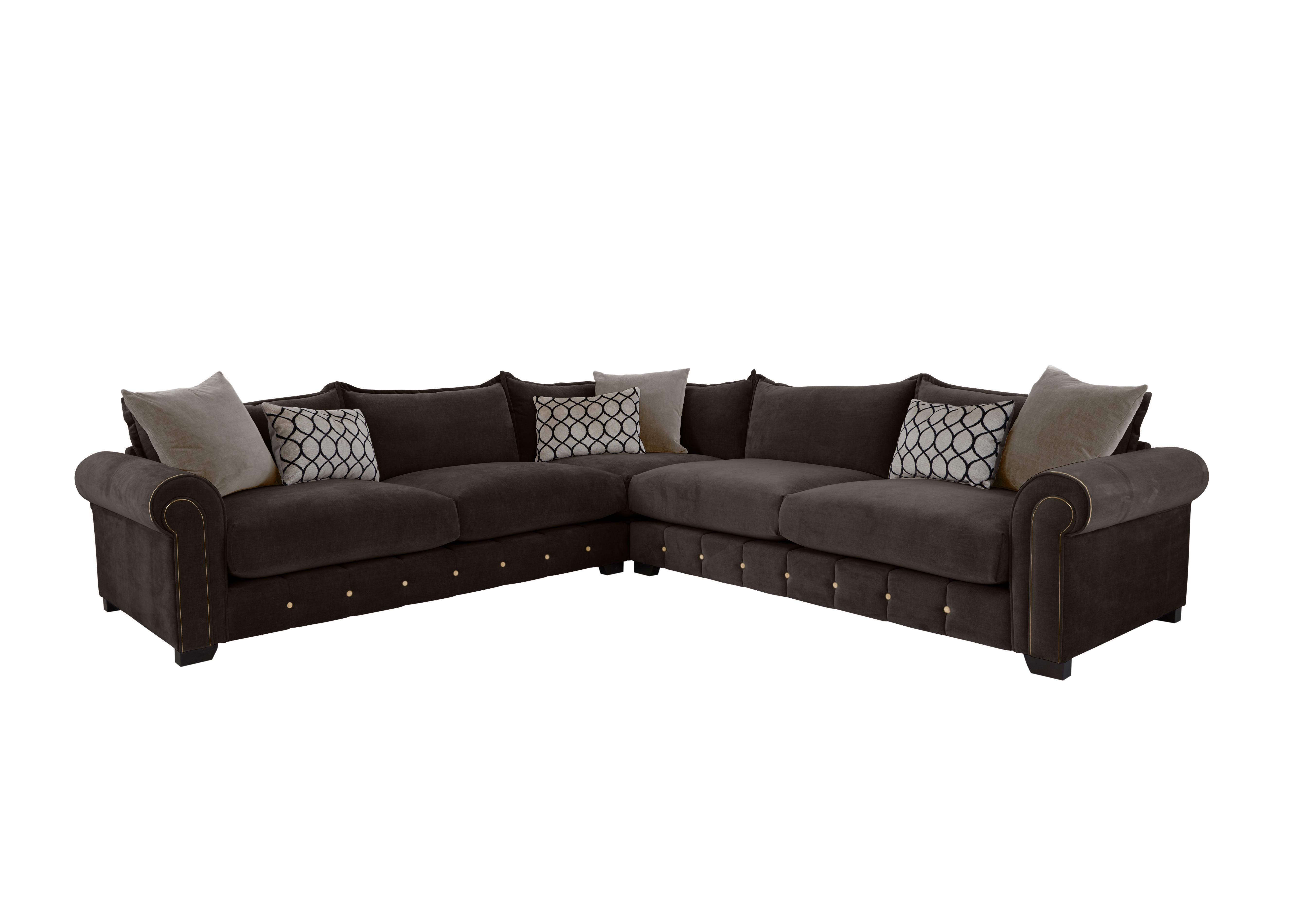 Sumptuous Large Fabric Corner Sofa in Chamonix Mocha Dk/Gold on Furniture Village