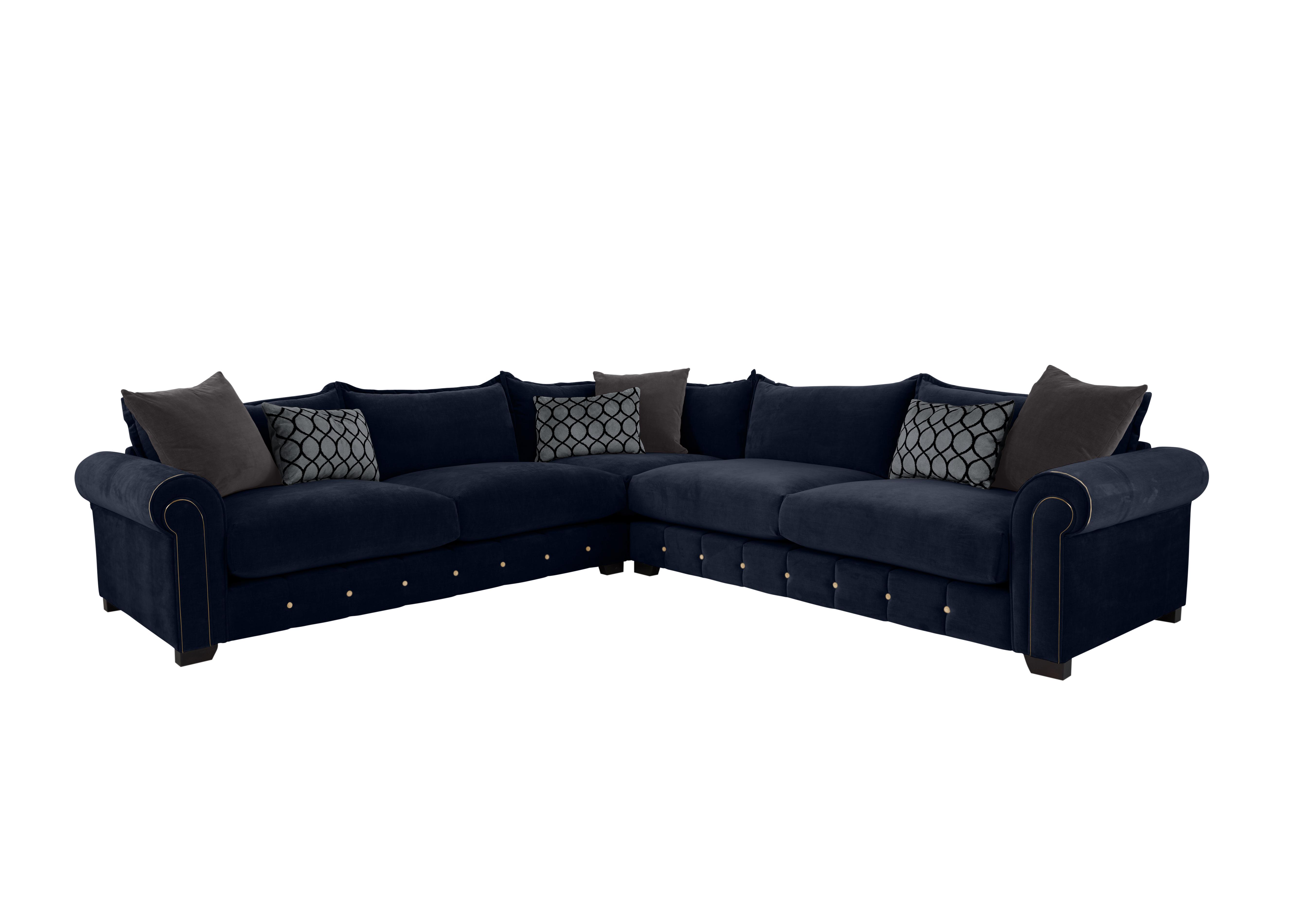 Sumptuous Large Fabric Corner Sofa in Chamonix Navy Dk/Gold on Furniture Village