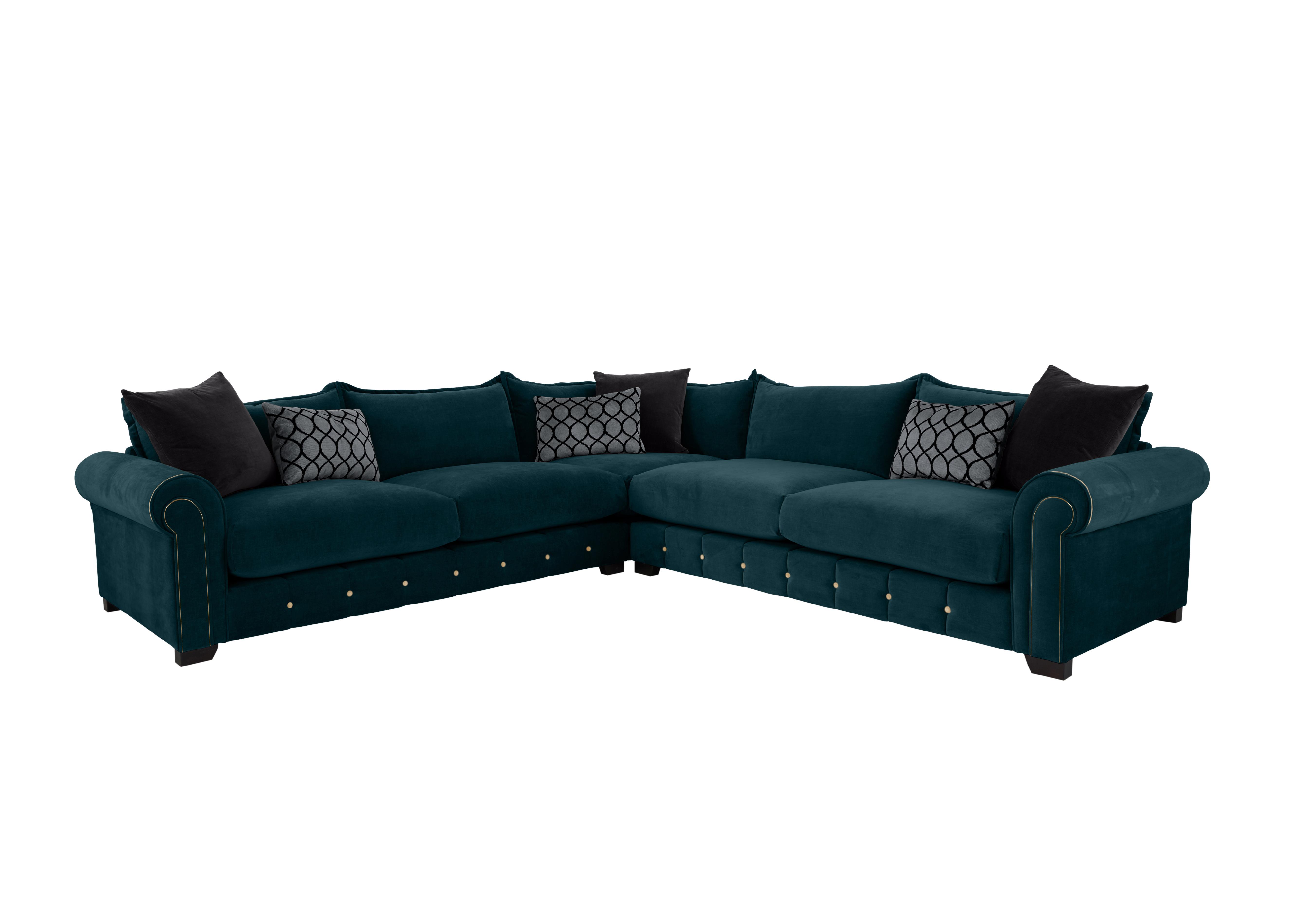 Sumptuous Large Fabric Corner Sofa in Chamonix Teal Dk/Gold on Furniture Village