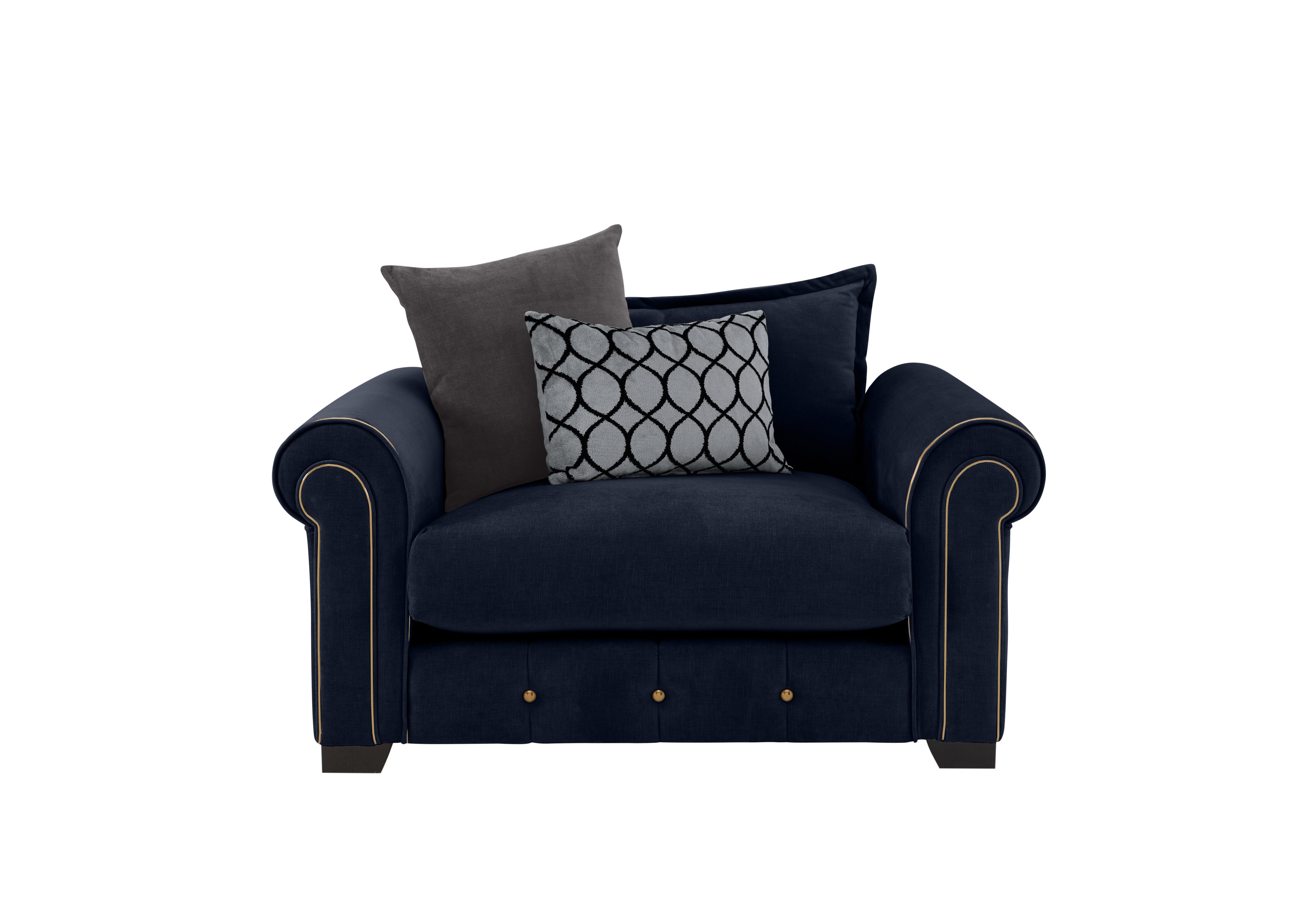 Sumptuous Fabric Snuggler Chair in Chamonix Navy Dk/Gold on Furniture Village