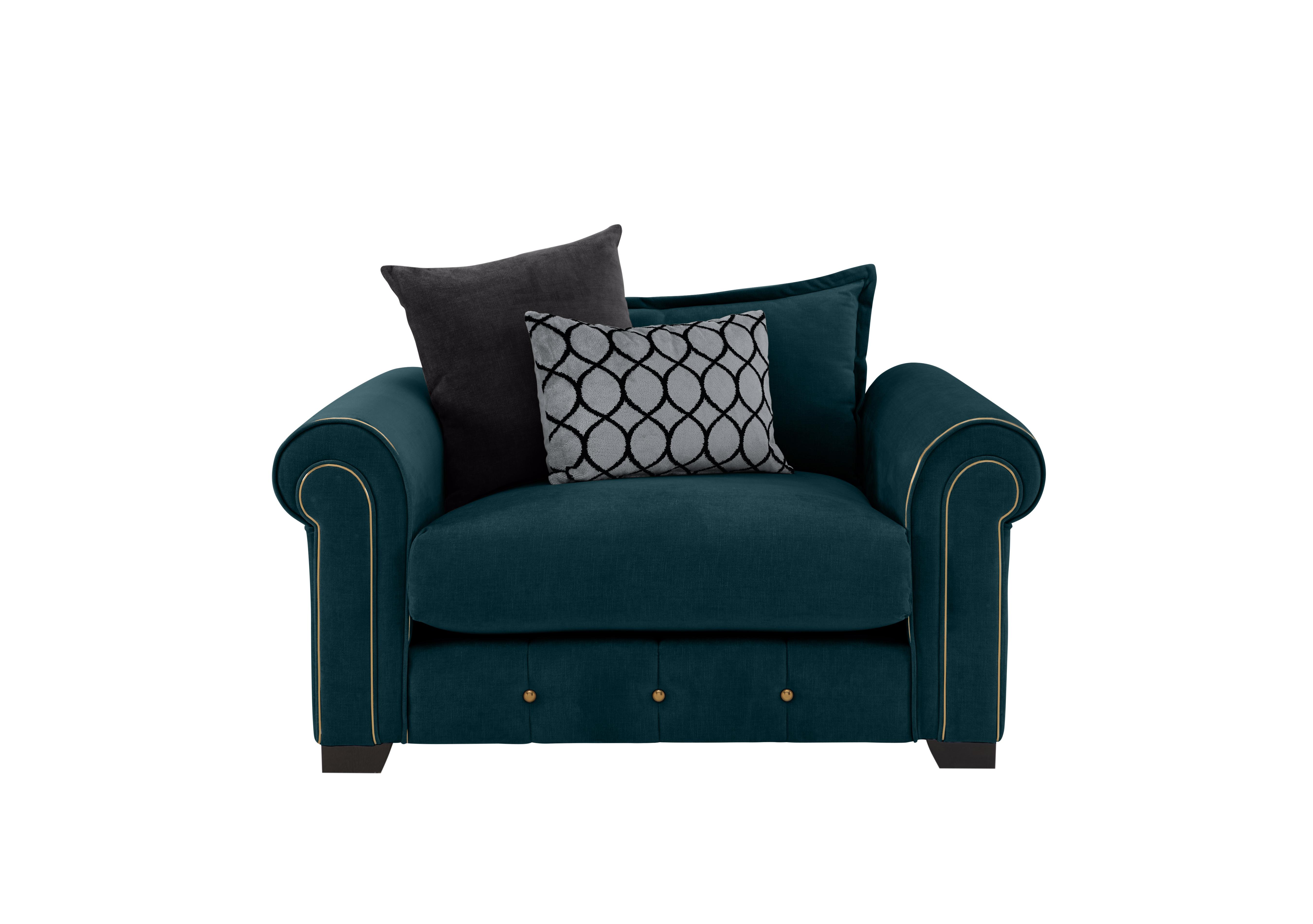 Sumptuous Fabric Snuggler Chair in Chamonix Teal Dk/Gold on Furniture Village