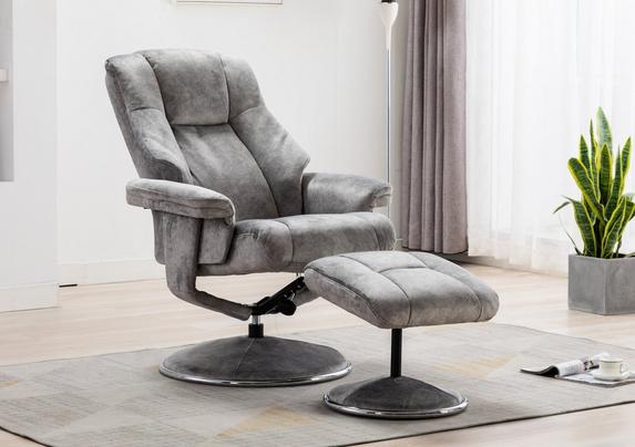 Troyes Fabric High-Back 360 Swivel Chair and Footstool Furniture