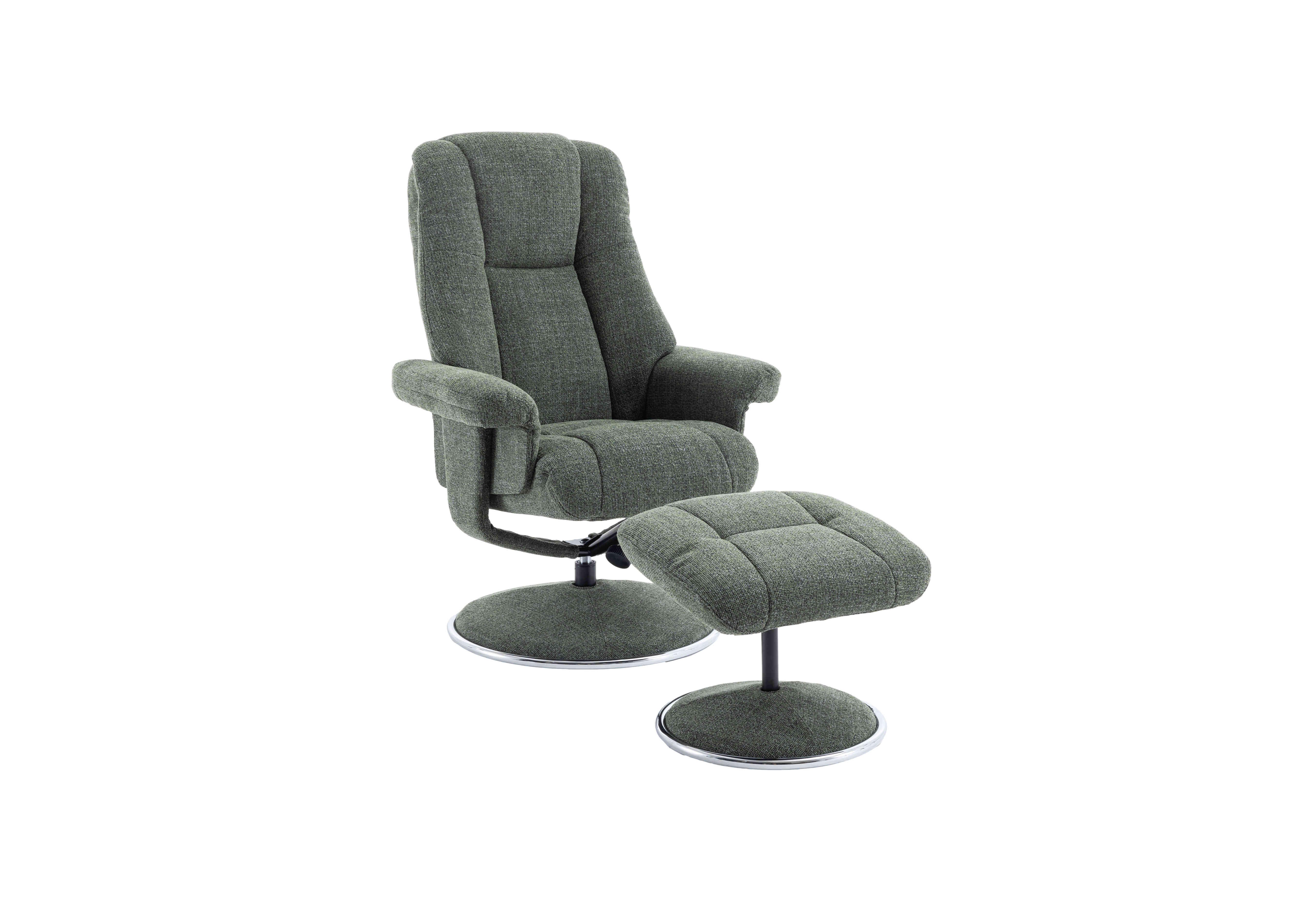 Troyes Fabric High-Back 360 Swivel Chair and Footstool in Chacha Fern on Furniture Village