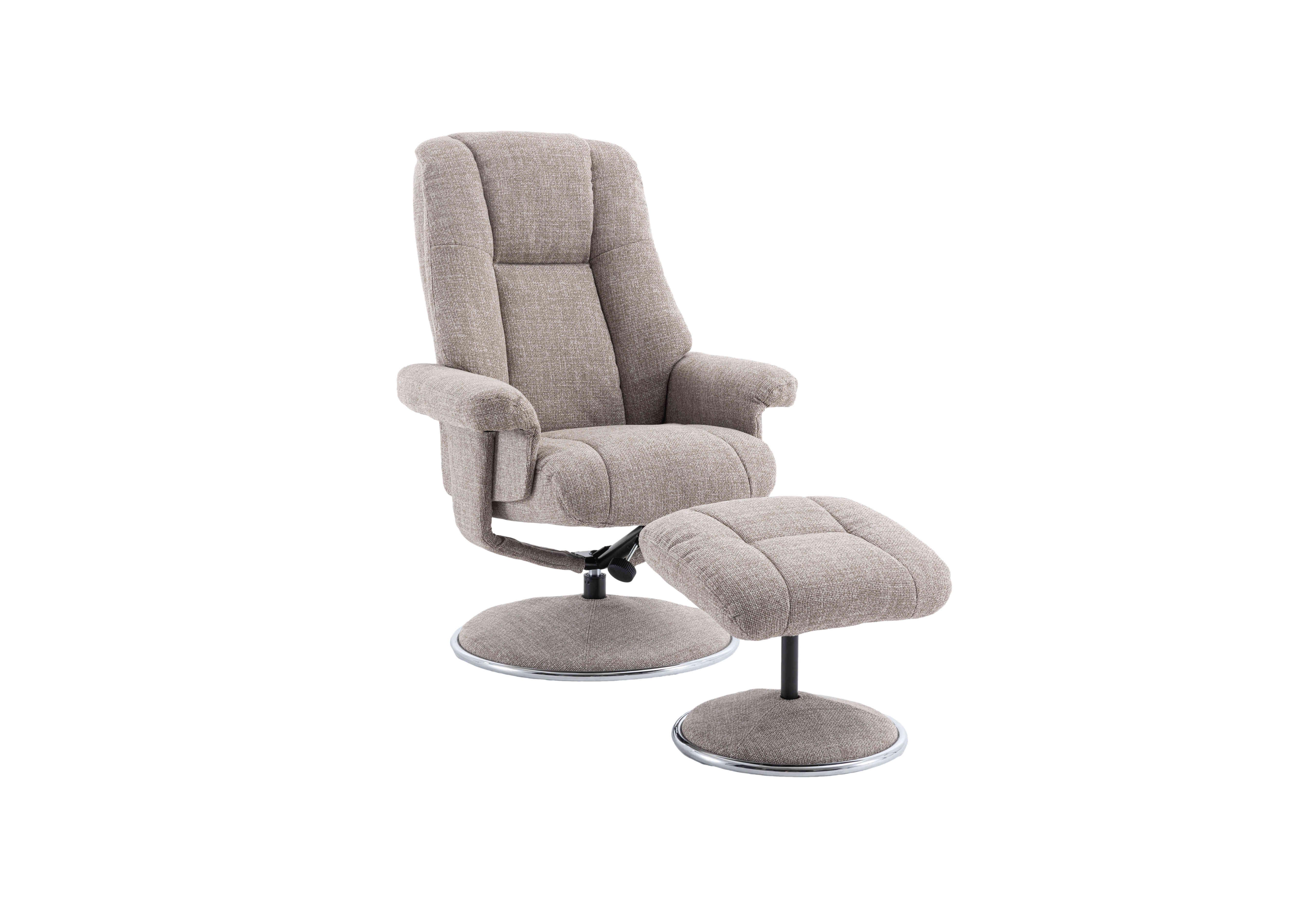 Troyes Fabric High-Back 360 Swivel Chair and Footstool in Chacha Oat on Furniture Village