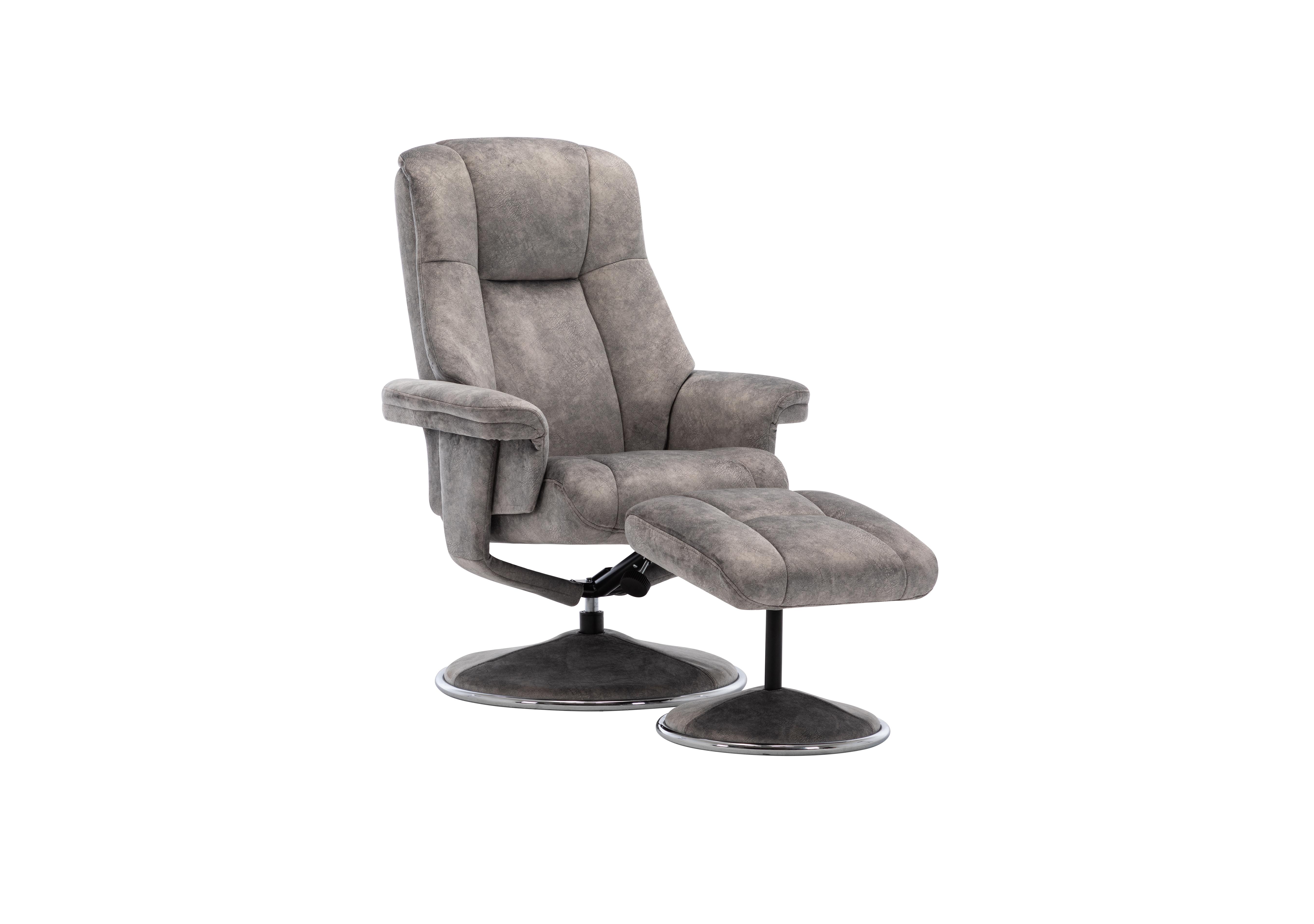 Troyes Fabric High-Back 360 Swivel Chair and Footstool in Elephant on Furniture Village