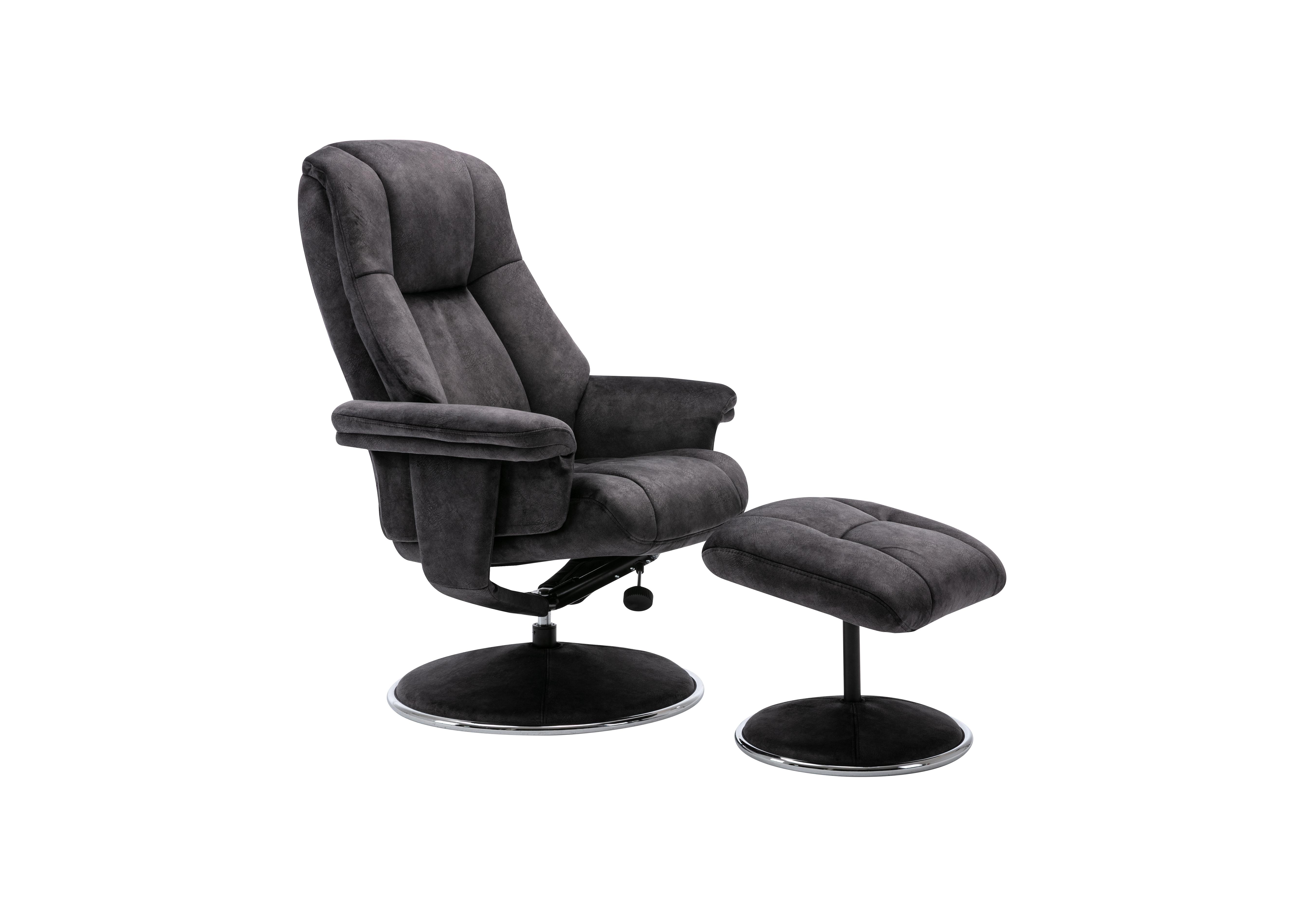 Troyes Fabric High-Back 360 Swivel Chair and Footstool in Liquorice on Furniture Village