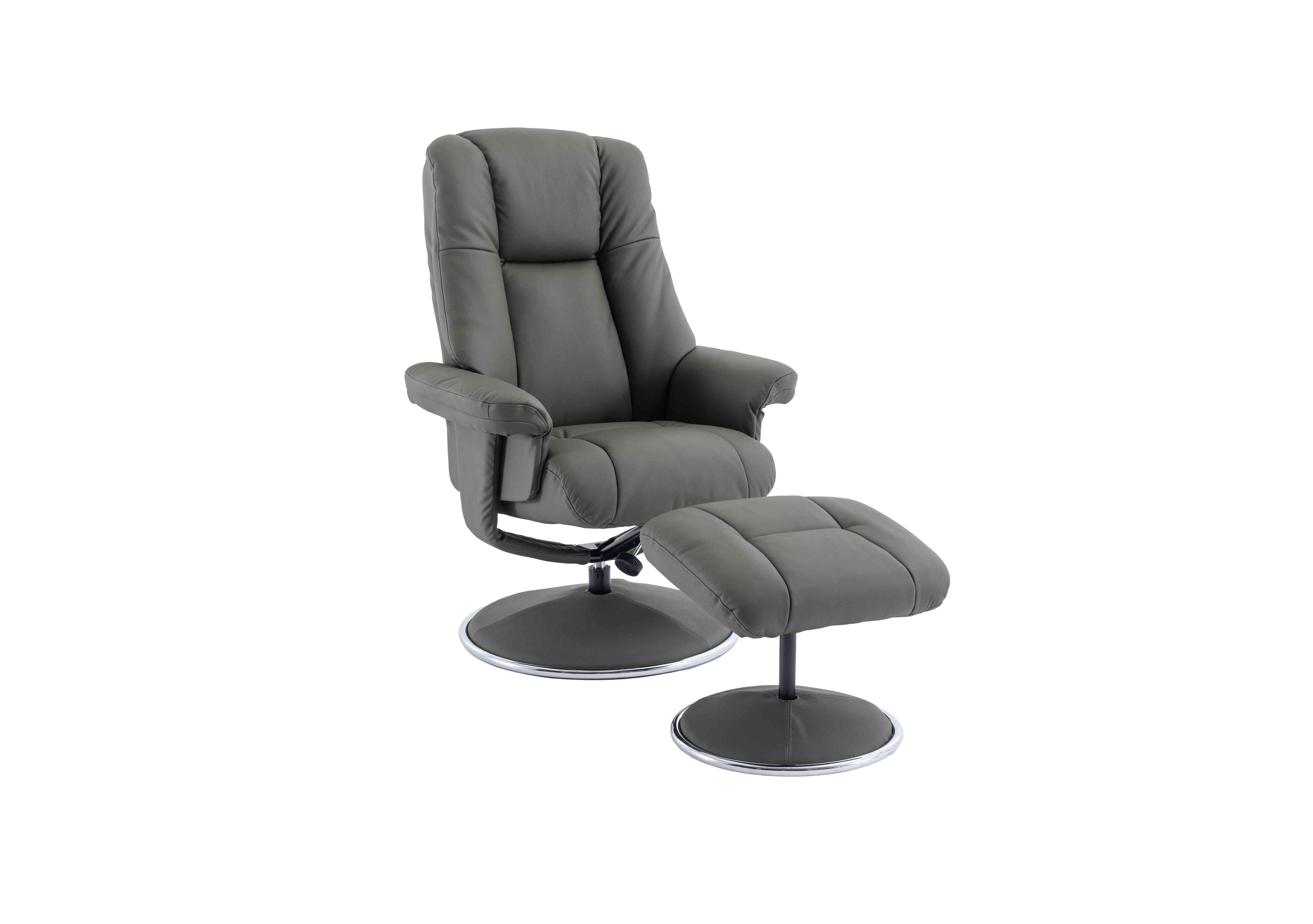 Troyes Leather Look High-Back 360 Swivel Chair and Footstool in Cinder on Furniture Village