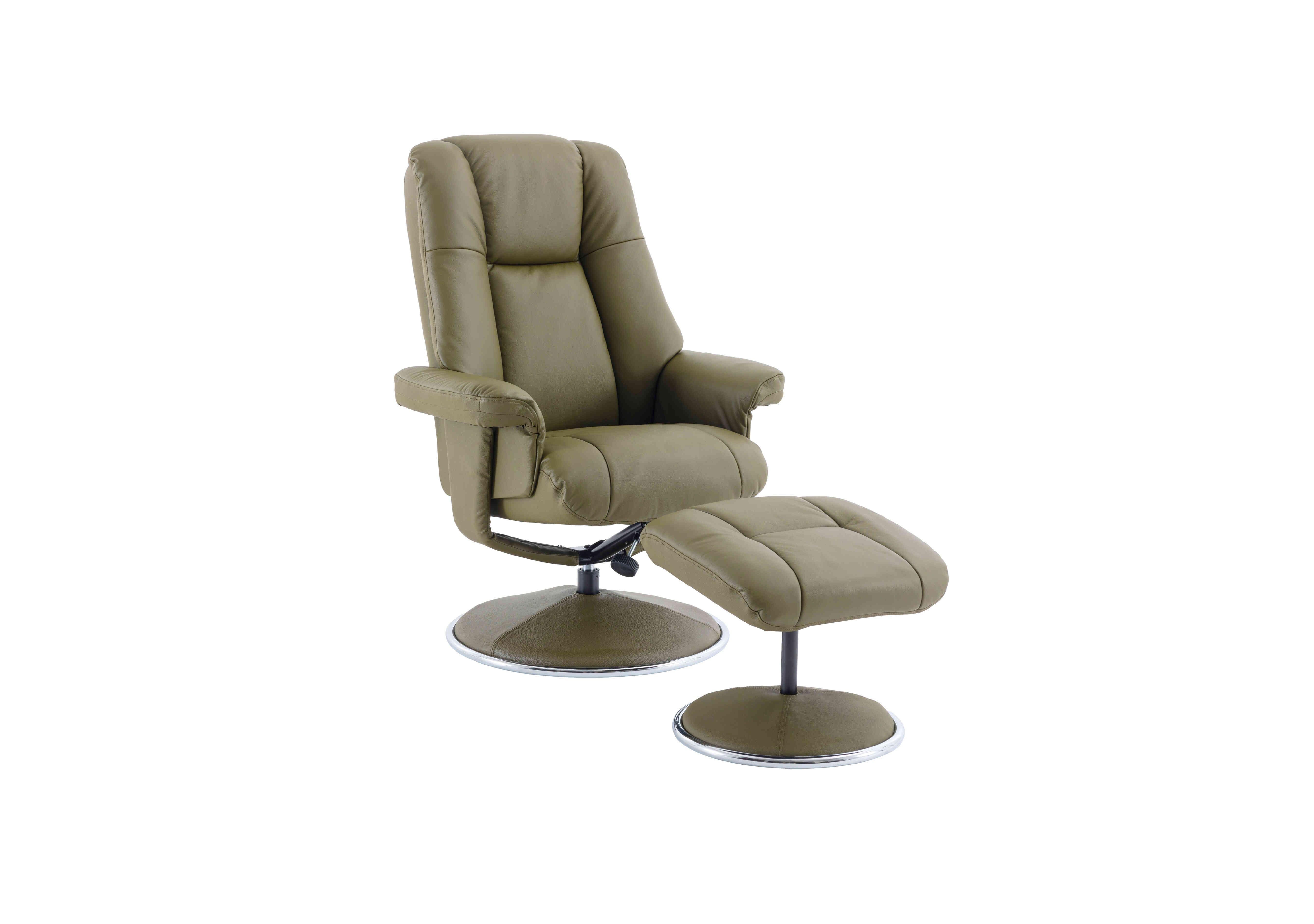 Troyes Leather Look High-Back 360 Swivel Chair and Footstool in Olive Green on Furniture Village