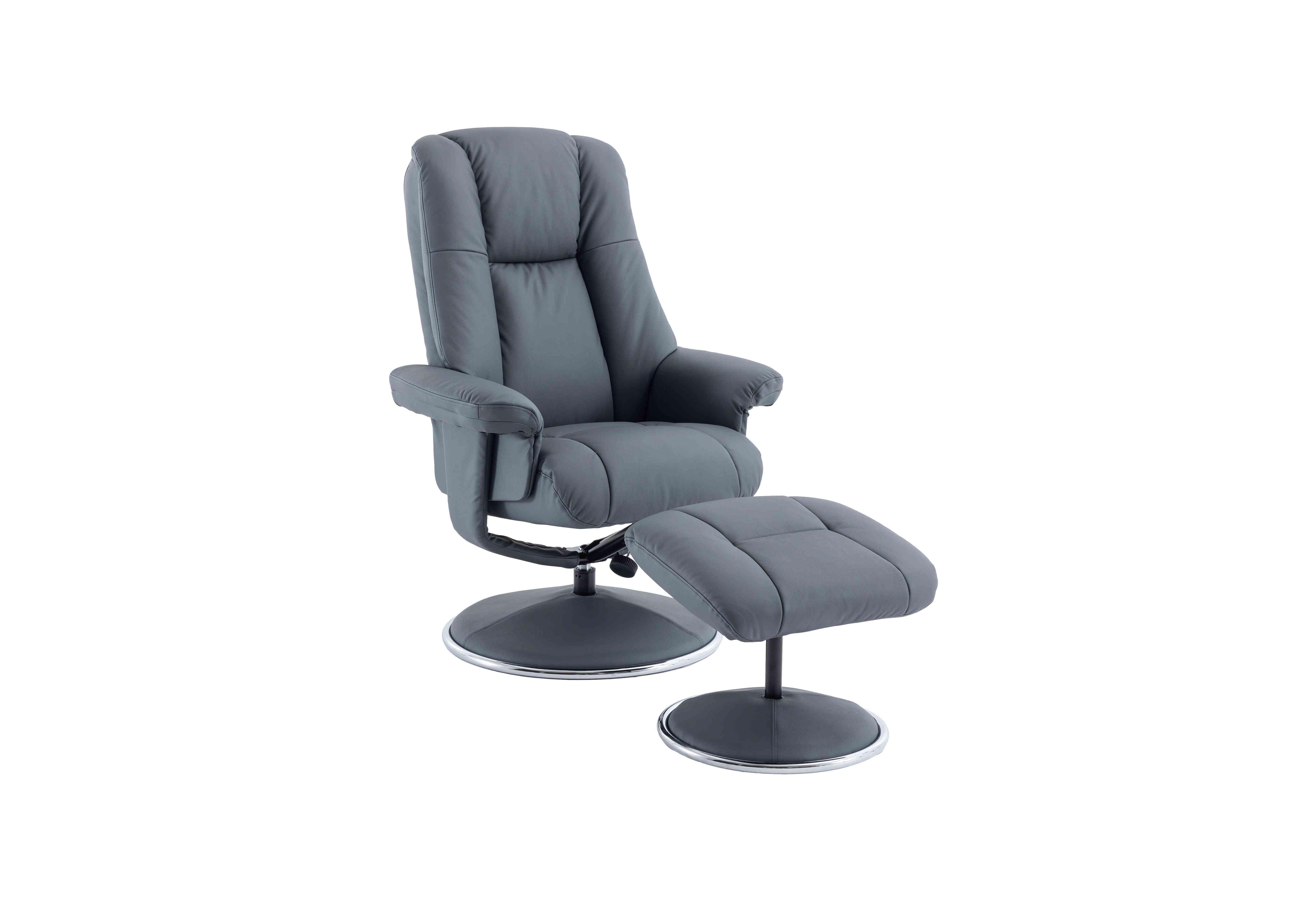 Troyes Leather Look High-Back 360 Swivel Chair and Footstool in Petrol Blue on Furniture Village