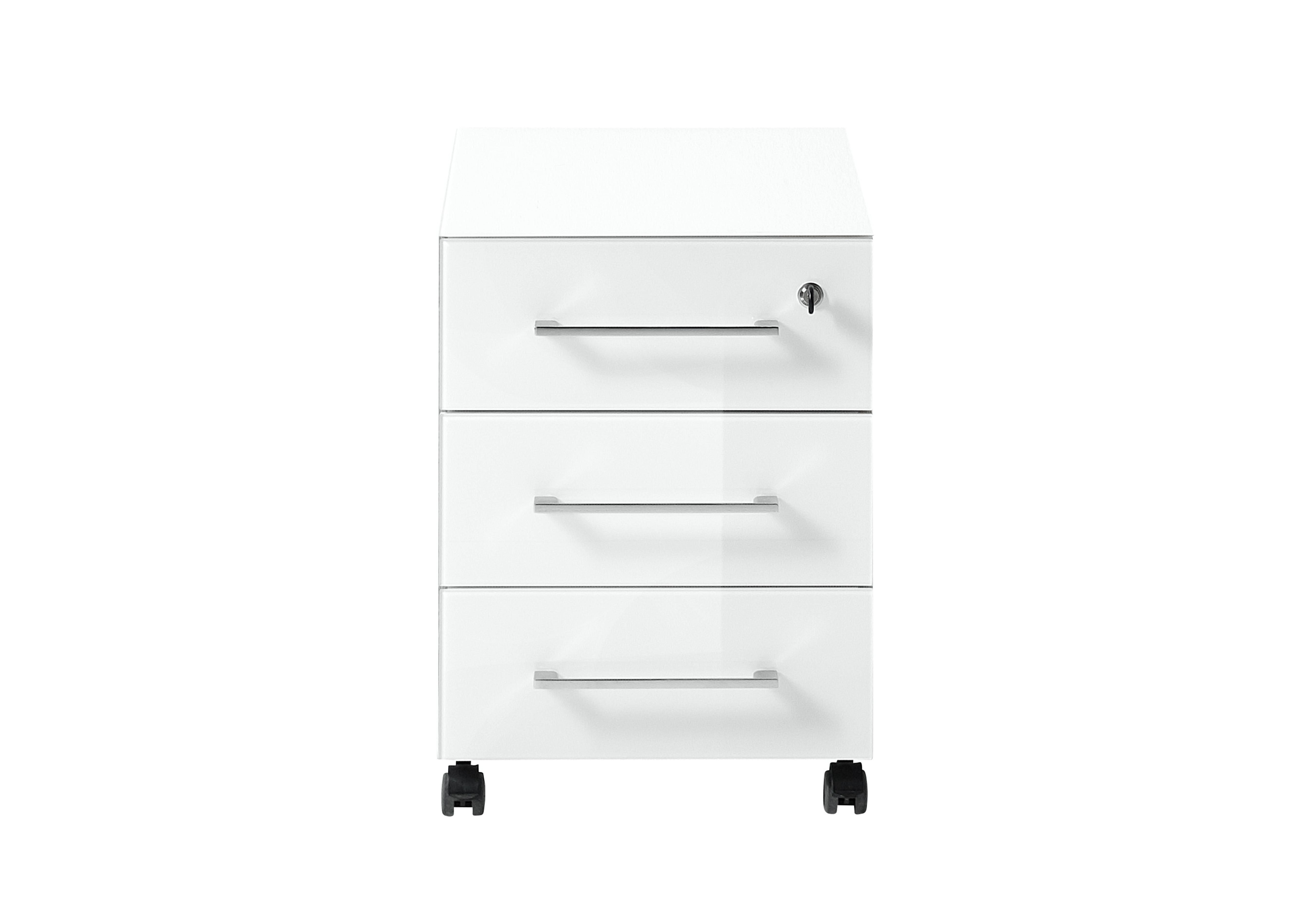Alexi Rolling Pedestal Unit in 84 White Gloss And Glass on Furniture Village