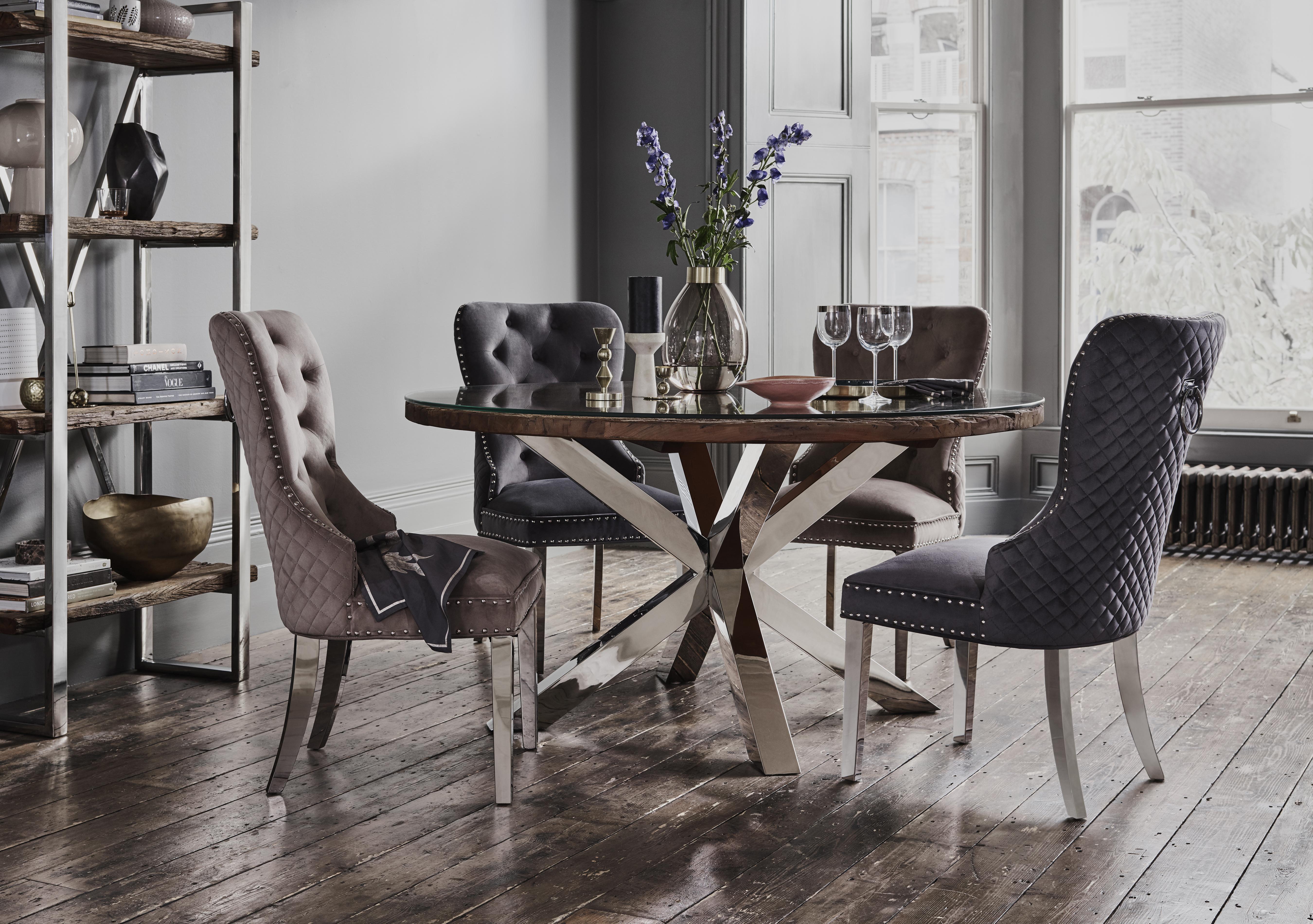 Chennai Round Table and 4 Quilted Chairs Dining Set in  on Furniture Village